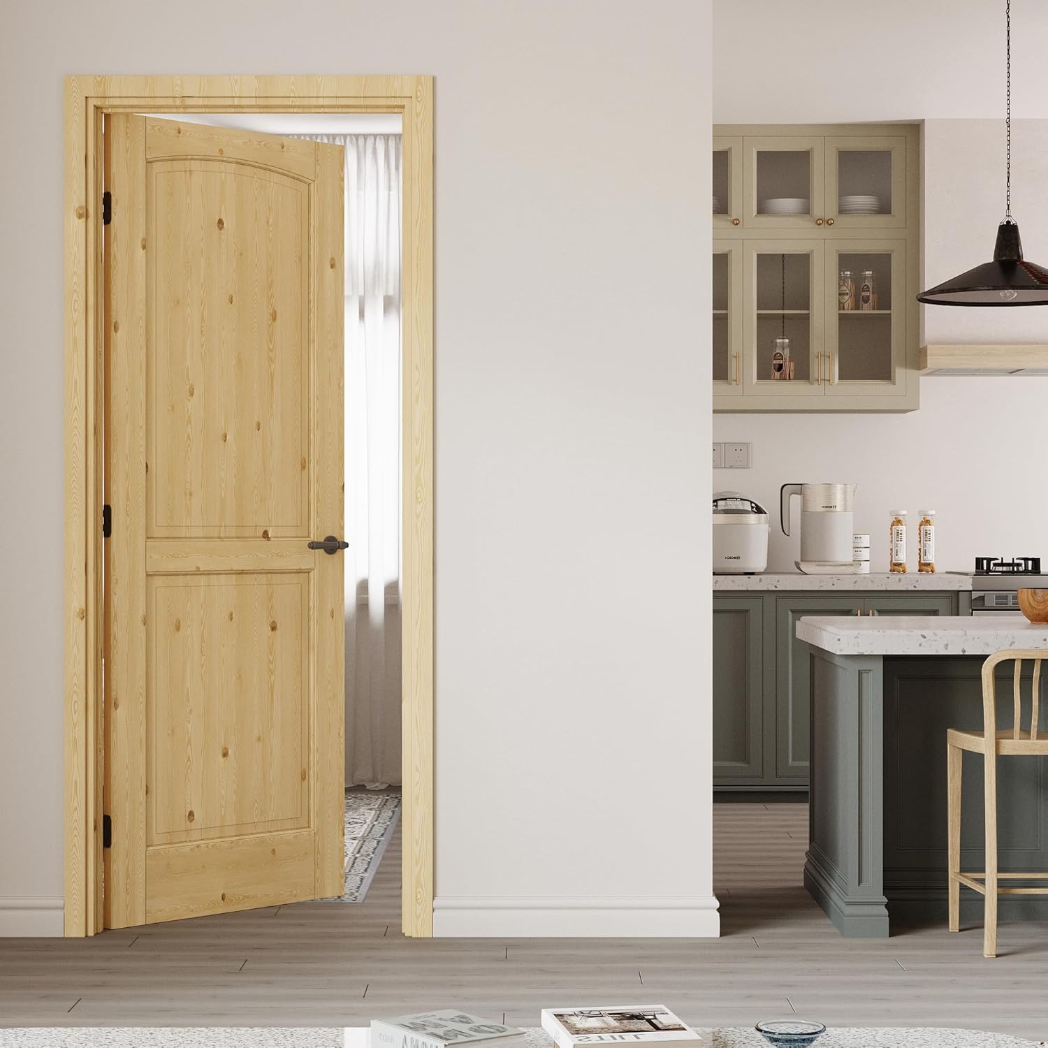 30" x 80" Prehung Door 2 Panel Arch Top Knotty Pine Wood Door with Jamb Kit, Interior Wood Doors for Bathroom Pantry Laundry, Home Doors, Easy Assemble & Reday to Stain - Left Handed