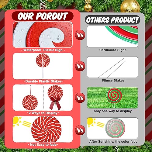 Miniatura 7 de Paquete de 24 letreros de Navidad de menta para patio, letrero de jardín con estacas y lazo, letreros de Navidad para patio al aire libre, adornos