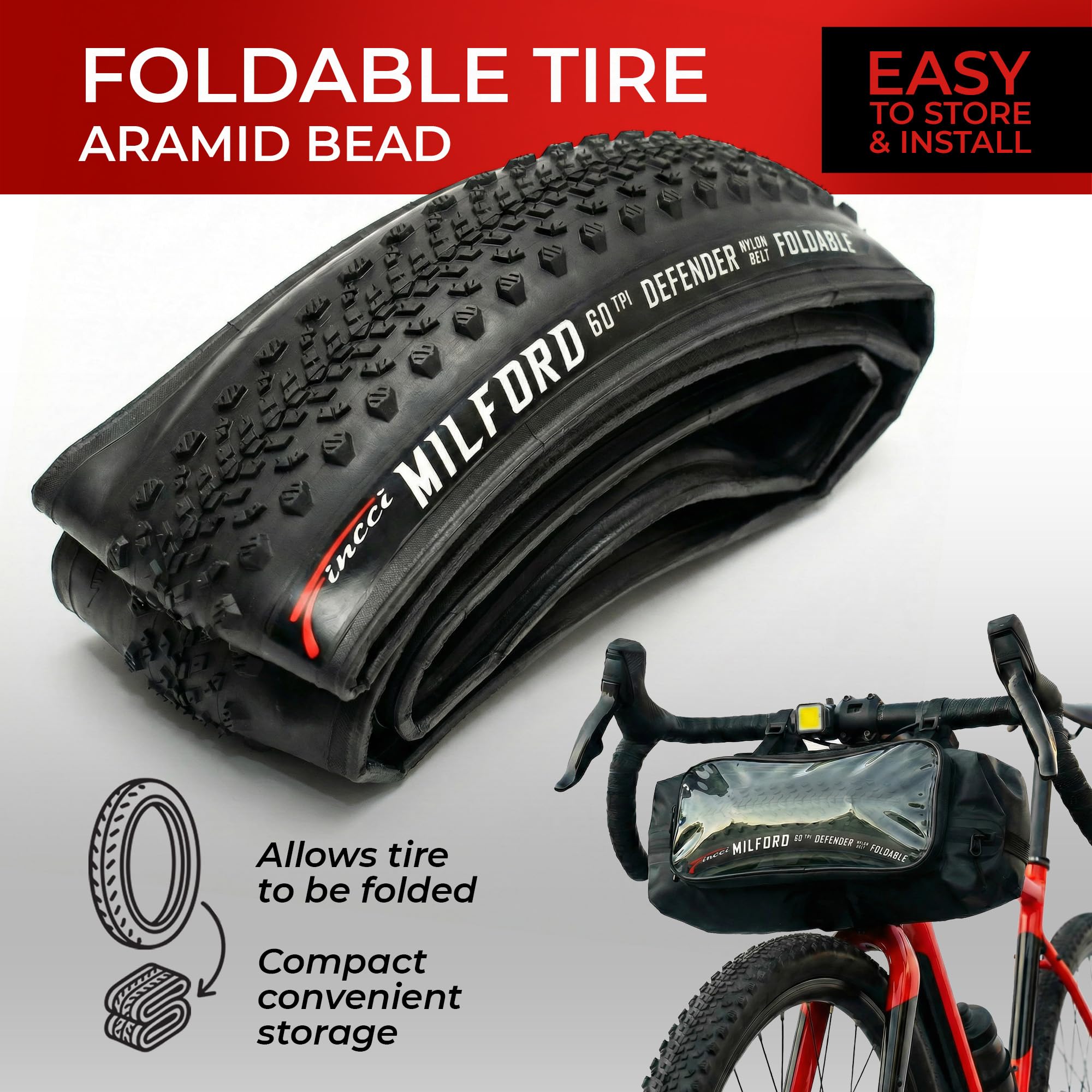 Fincci Pneus Gravel 700x40c (42-622) Paire Pliable, Protection Anti-Crevaison Nylon, 60 TPI – Lot de 2 Pneus. Idéal pour Vélo Tout Chemin VTC, Gravel et Voyages à Vélo, Grip et Confort Hors Route