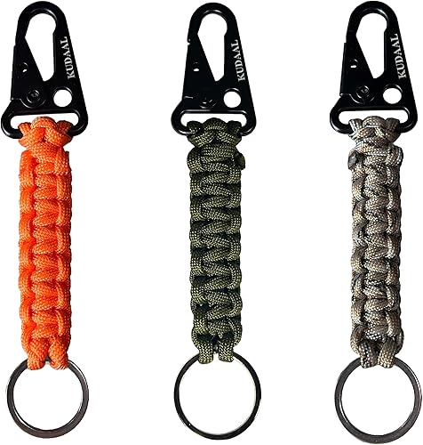 KUDAAL Llavero Paracord con mosquetĂłn, llavero trenzado con anillo de utilidad y clip de boca ampliado para acampar al aire libre, senderismo, KUDAAL Llavero Paracord con mosquetĂłn, llavero trenzado con anillo de utilidad y clip de boca ampliado para acampar al aire libre, senderismo,