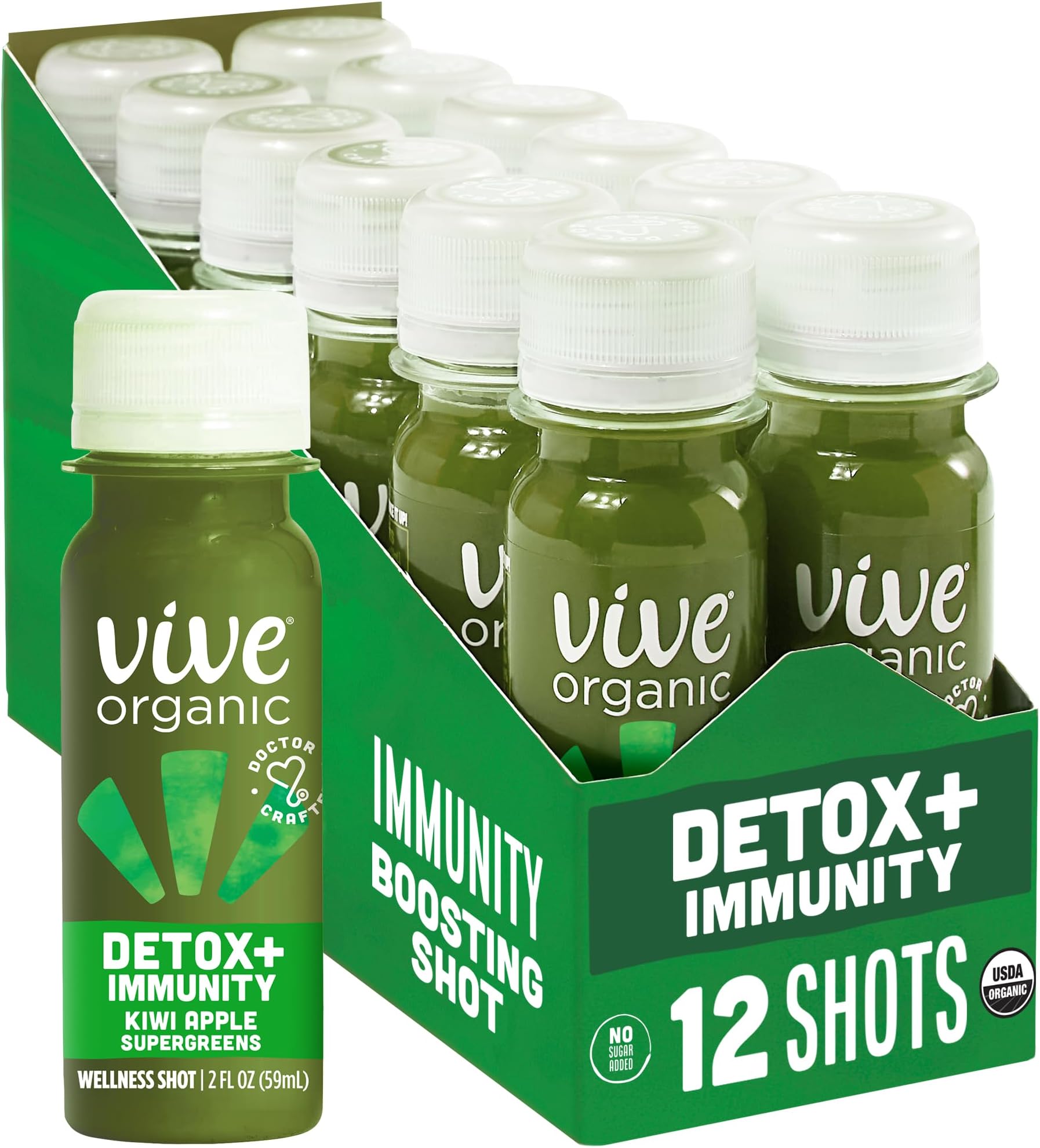 Vive Organic Detox + Immunity Dual-Boost Shot, Superfood Veggie Blend, Organic Juice, Gluten Free, Vegan, 2 Fl Oz (Pack of 12)