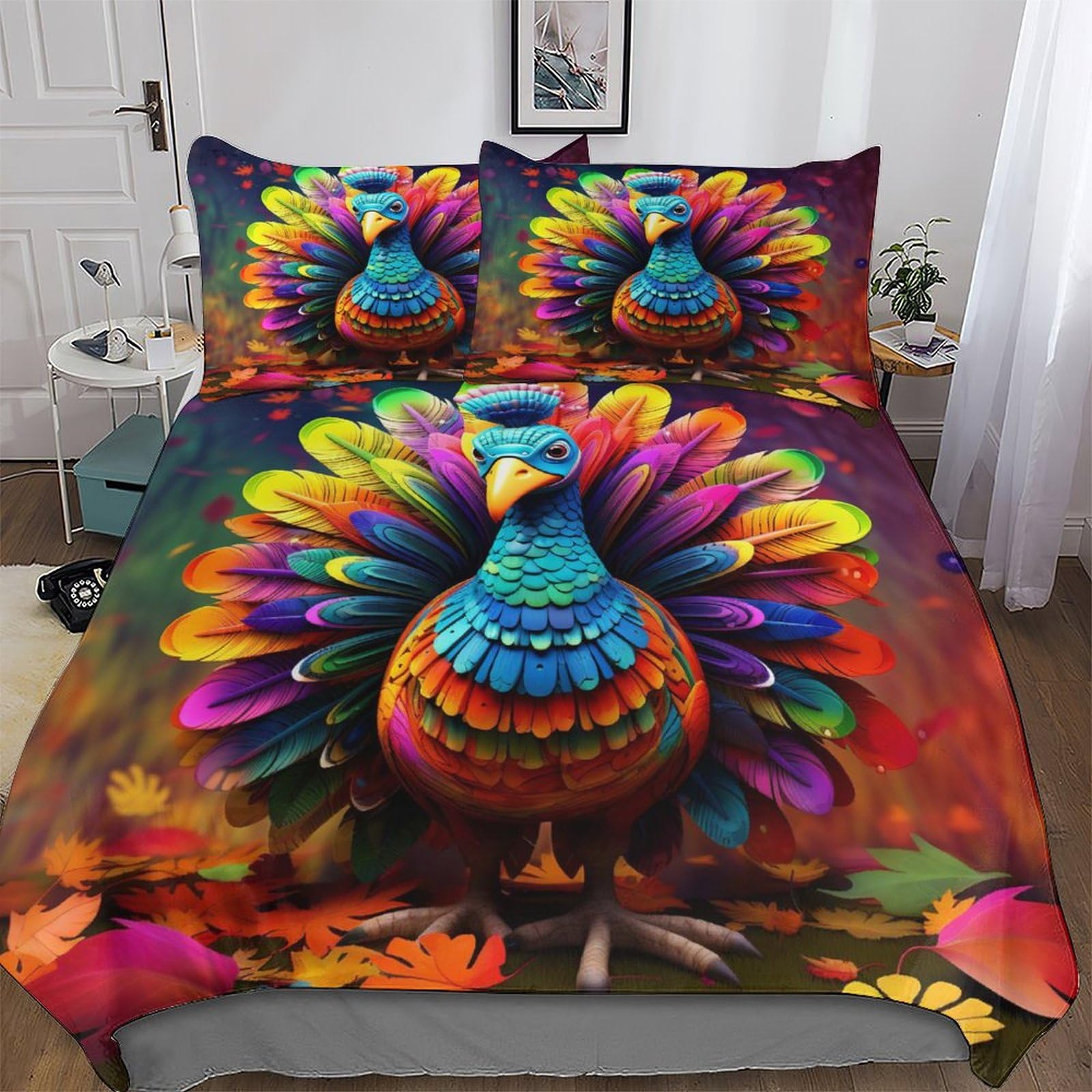 Parure de lit impression 3D motif animal paon avec housse couette 220x240