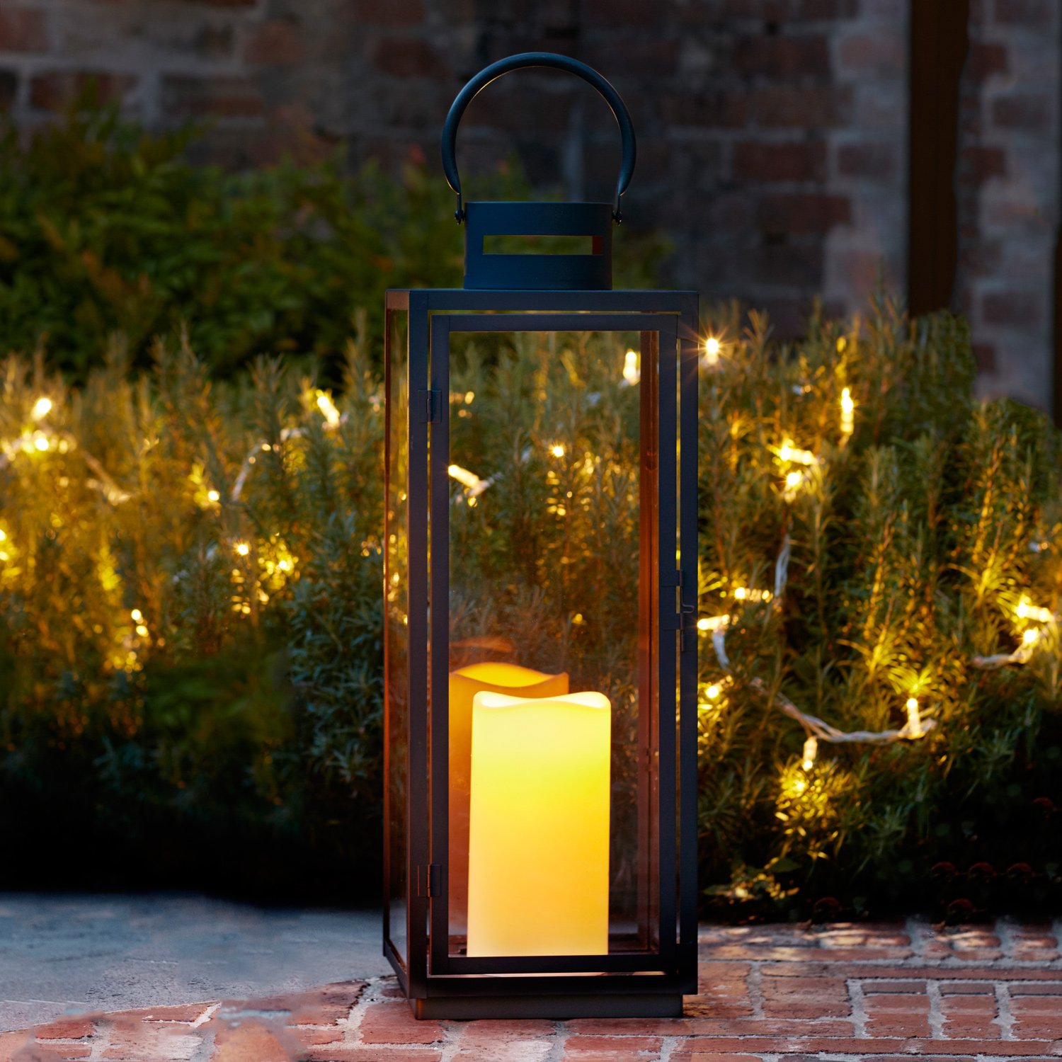 Farolillo Gigante en Metal Cincado Negro para Interiores y Exteriores con Vela LED a Pilas de Lights4fun