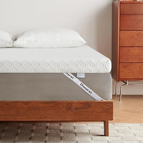 Dourxi Cubrecolchón de espuma viscoelástica de 3 pulgadas, tamaño matrimonial, doble capa de espuma de alta densidad, soporte corporal cómodo y
