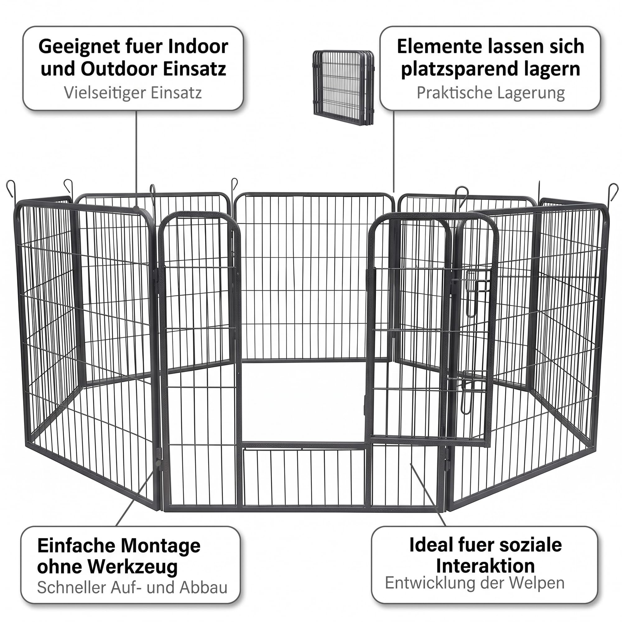 Mucola Welpenauslauf Welpenlaufstall 8-teilig je 80x80 cm Metall Anthrazit