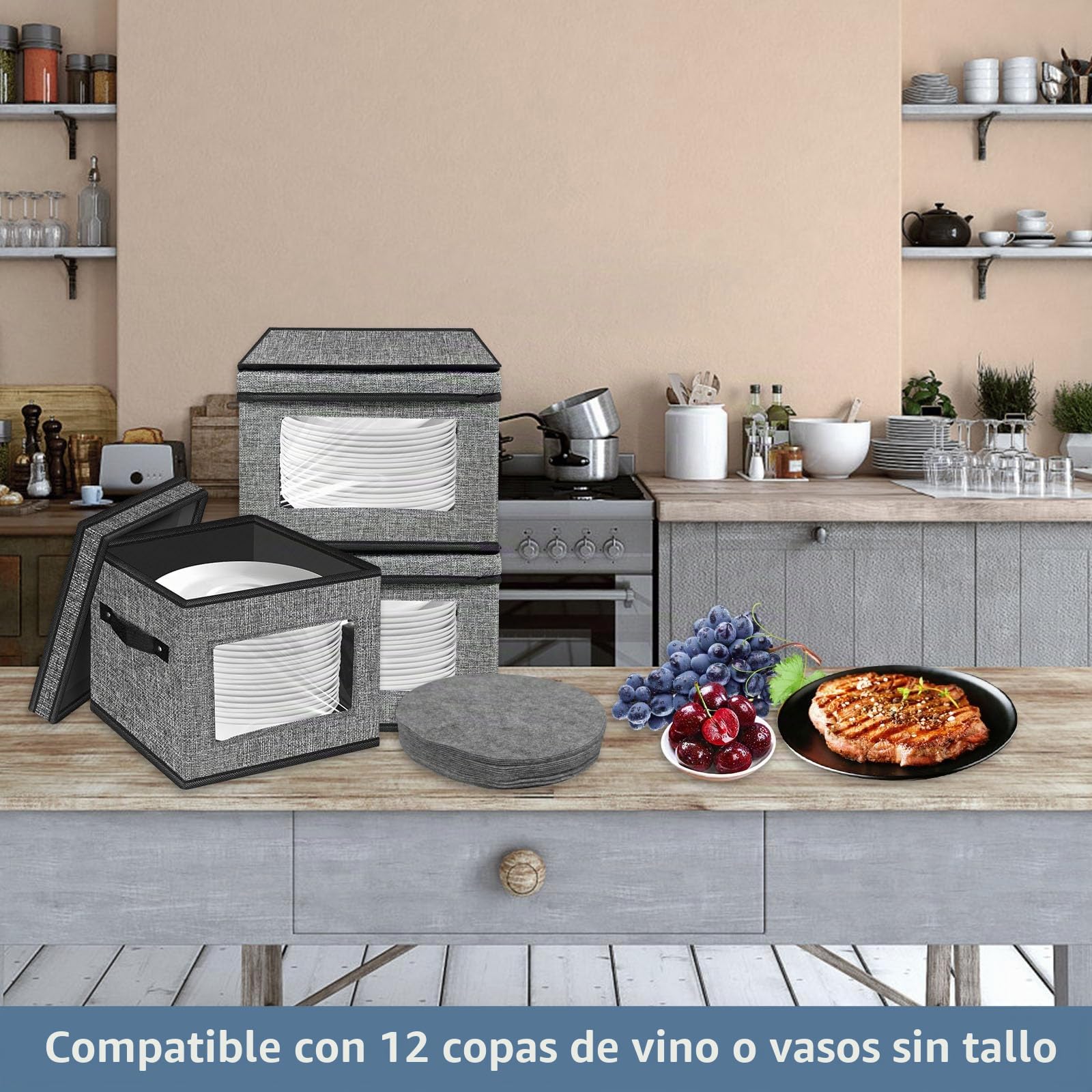 Caja de almacenamiento de fieltro para vajilla de autocaravana, 30,5 x 30,5 x 20,3 cm, con tapa y 24 separadores de fieltro para platos y más