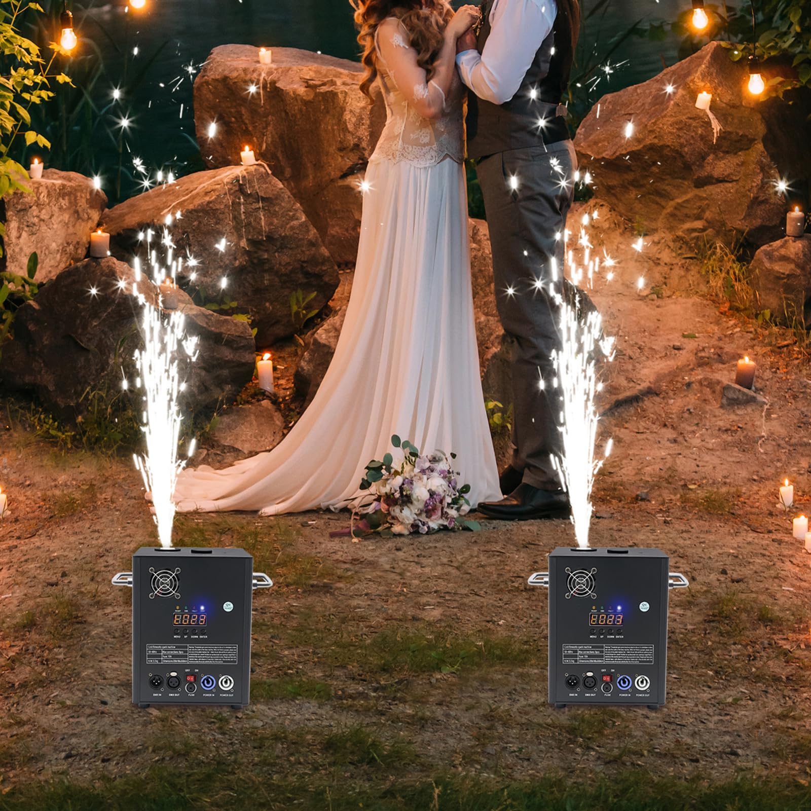 2 pcs Pyrotechnikmaschinen 750W DMX Cold Spark Maschine mit Fernbedienung, Funkenhöhe 4m, Bühneneffekt Funke Feuerwerk Maschine, Feuerwerksmaschine für Party,Weihnachten, Hochzeit, DJ Bühneneffekt