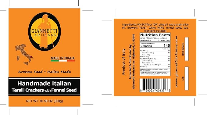 Galletas Taralli Artesanales con Semillas de Hinojo Giannetti - 10.58 oz miniatura 4