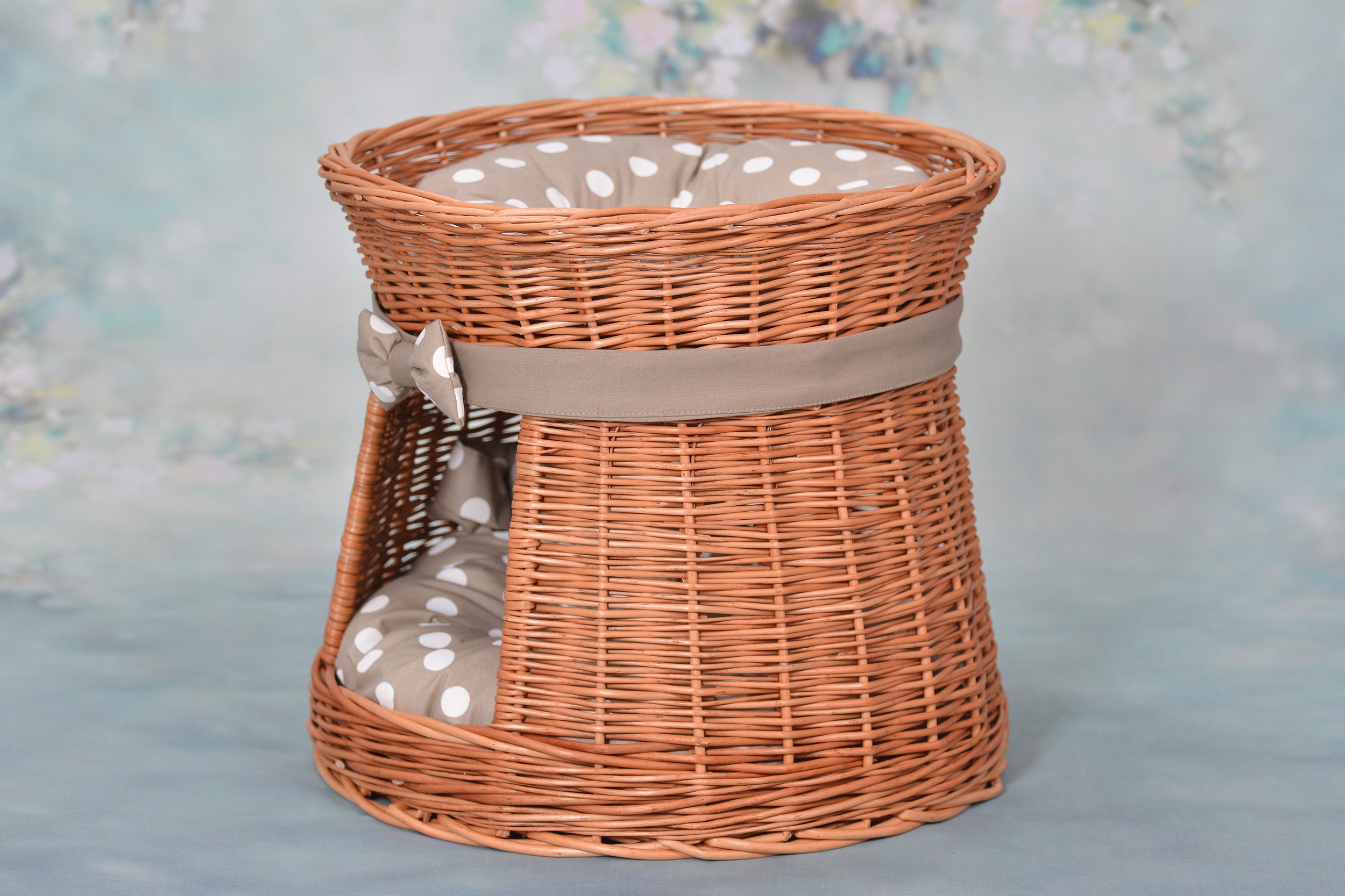 e-wicker24 Cuccia Gatto Vimini a 2 piani Naturale Cuccia Gato Interno Cesta per Cani Fatto a Mano Letto per Cani Lettini per Cane con 2 Morbidi Cuscini Letto per Animali