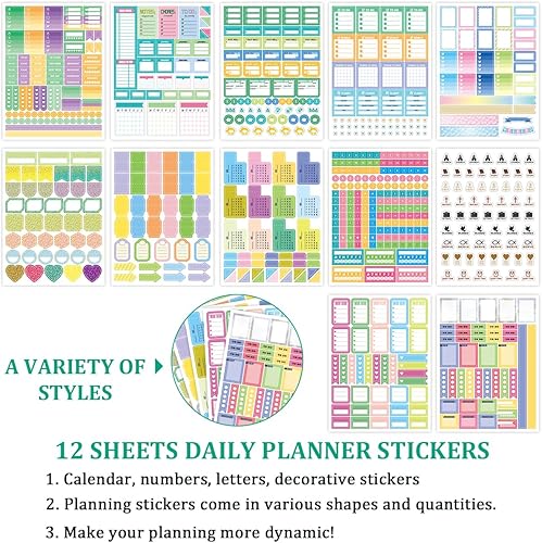 Miniatura 4 de Calcomanías de planificador estético, 24 hojasmás de 1380 calcomanías de planificador diario, fecha, mes, número, accesorios de planificador