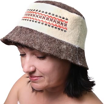 Ukrainian Wool Sauna Hat for Men and Women Ukrainian Ornament Red Vyshyvanka Protect Hair - Sauna Cap for Men - Banya Hat for Men - Felt Wool Headdress Handmade