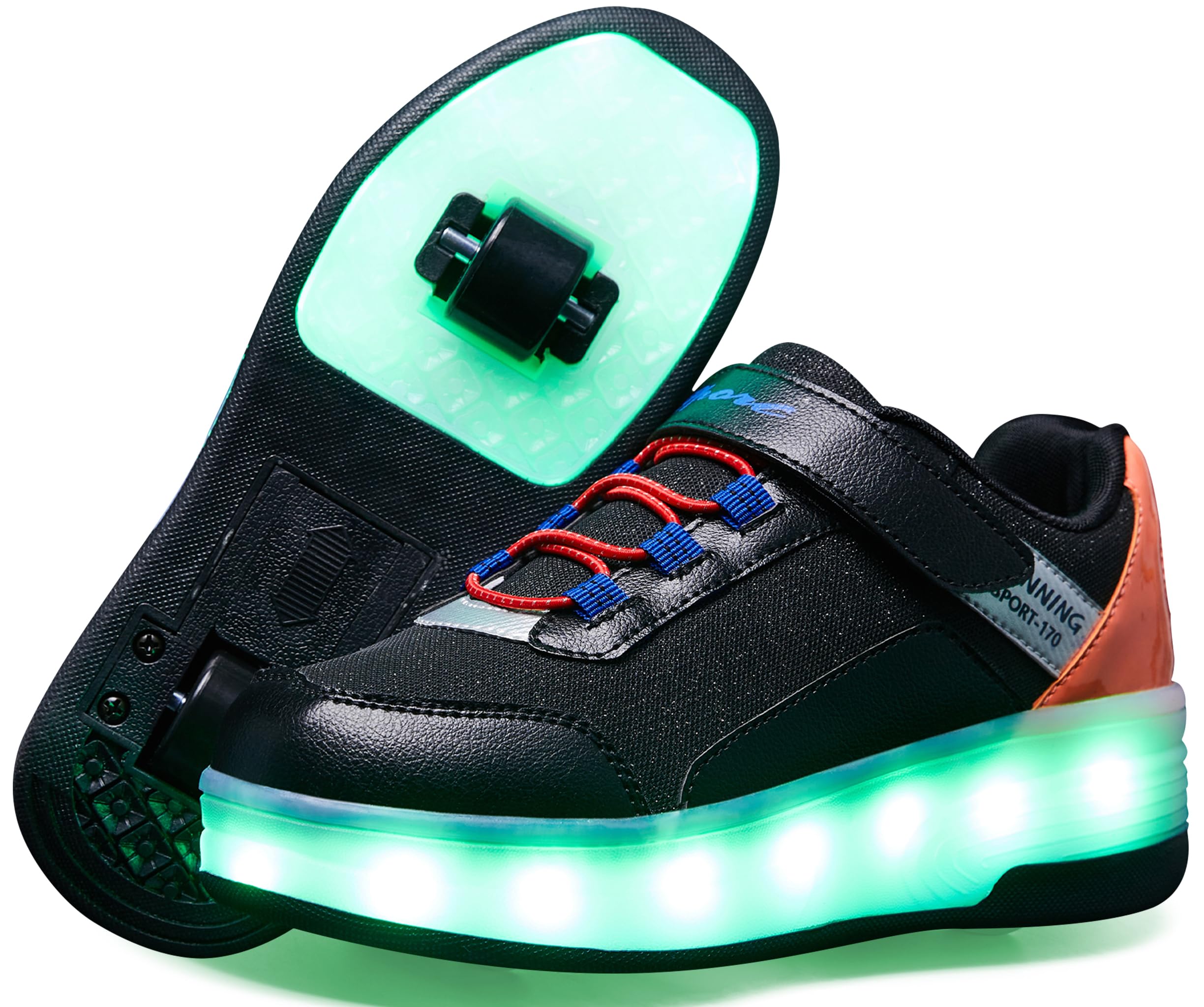 ANEFUN Kids LED Light-Up Roller Skate Shoes Fun Stylish Shoes with Wheels for Boys Girls for Birthdays Parties Christmas Black