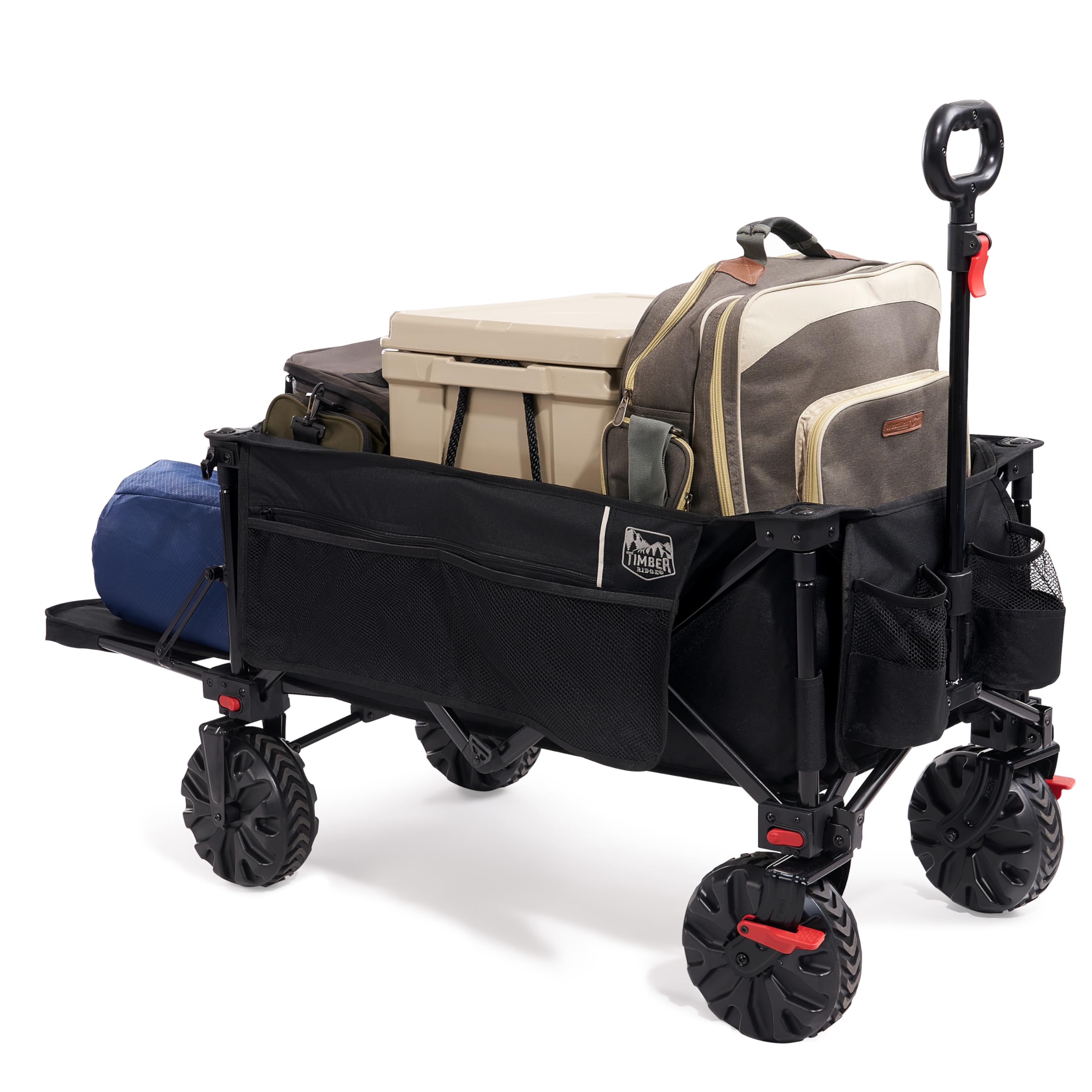 TIMBER RIDGE Chariot de Plage Pliable XXXL avec Hayon 135 kg Chariot de Festival Pliant Robuste Roues Larges Amovibles et Poignée Réglable pour Camping Jardin Shopping Noir