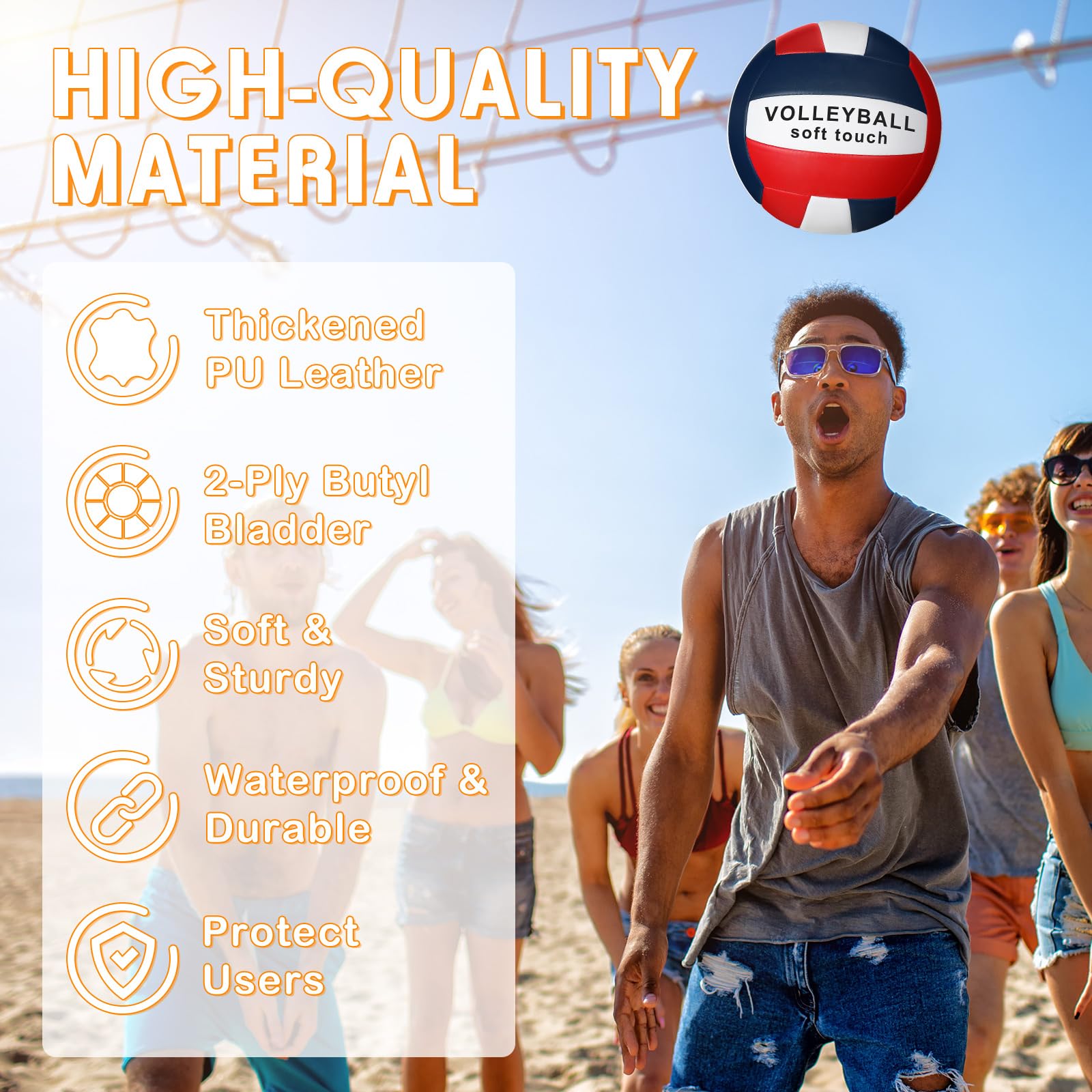 Libima 4 pelotas de voleibol tamaño 5 oficial con bomba y bolsa de red, pelotas de voleibol suaves e impermeables para niños, adolescentes, adultos, principiantes, entrenamiento, interior, exterior,