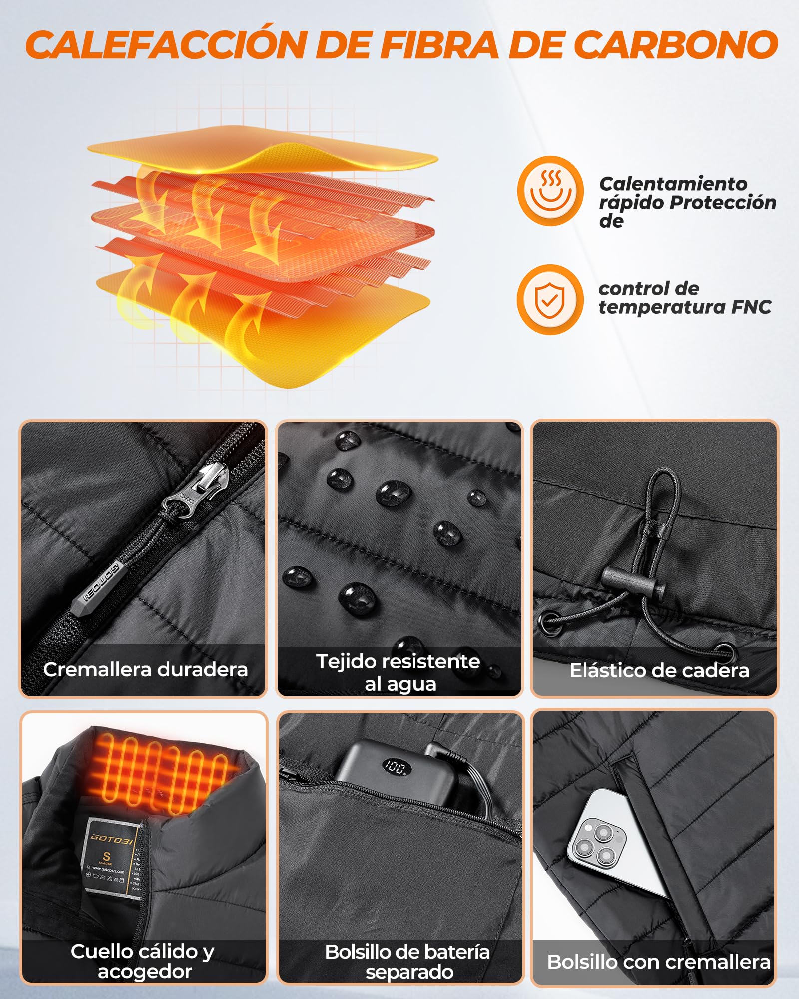 Chaleco Calefactable Hombre con Bateria de 16000mAh - 9 Zonas de Calefactable y 3 Temperaturas Ajustables,Termico Calefactable para Actividades al Aire Libre