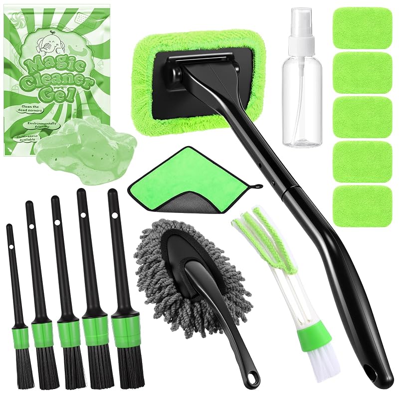 Kit de Limpeza Automotiva Wovnet com 16 Peças, Escovas, Pads de Microfibra e Limpador de Para-brisa Verde