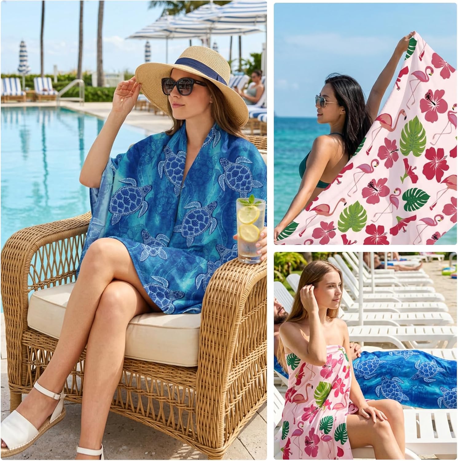 Beach Towels Set 2 Pack Oversized Microfiber Sand Free Quick Dry Towel Flamingo Turtle Print Large Lightweight Travel Pool Swim Yoga Camping Bath Blanket for Adults