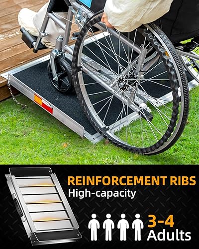 Miniatura 4 de VNN Rampa portátil para silla de ruedas de 2 pies, rampa plegable de aluminio antideslizante, rampas para sillas de ruedas para umbral de puerta