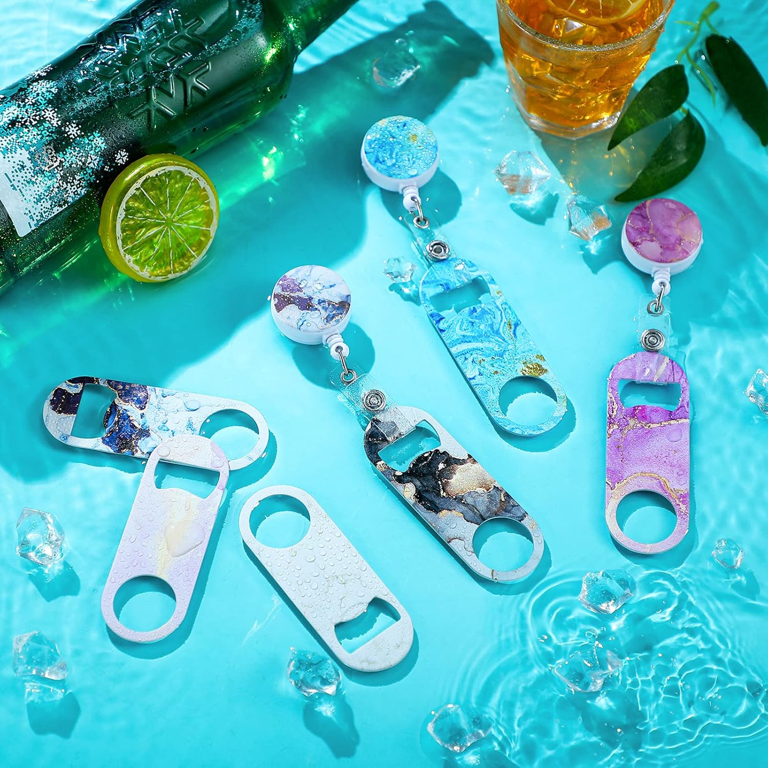 Irenare 6 Pcs Retractable Bar Keys Bartender Bottle Openers, Marble