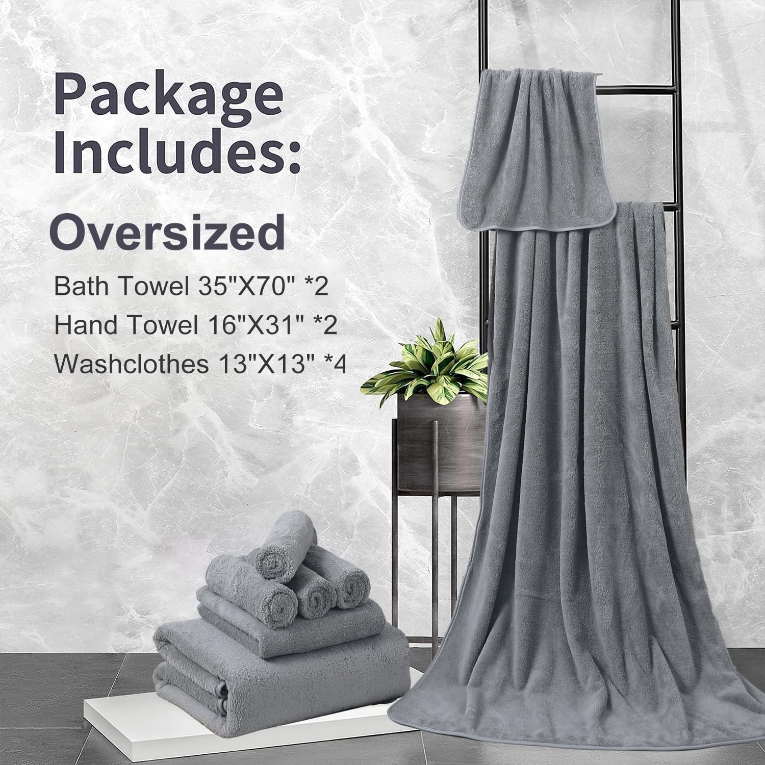 Oversized Bath Towels Set of 4, Dark Gray Extra Large Bath Sheets Towels for Adults 35x70in, Ultra Soft Bathroom Towels Microfiber Quick Dry Towel Absorbent Shower Towels For Spa Camping Beach Fitness