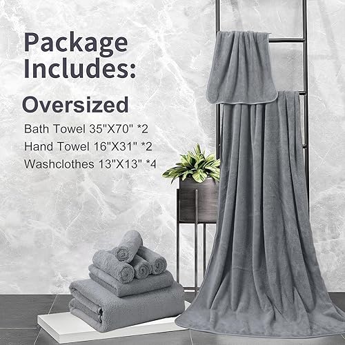 Miniatura 10 de Juego de 6 toallas de baño de 27 x 55 pulgadas, juego de toallas de microfibra de secado rápido de 600 GSM, toallas de ducha súper suaves y