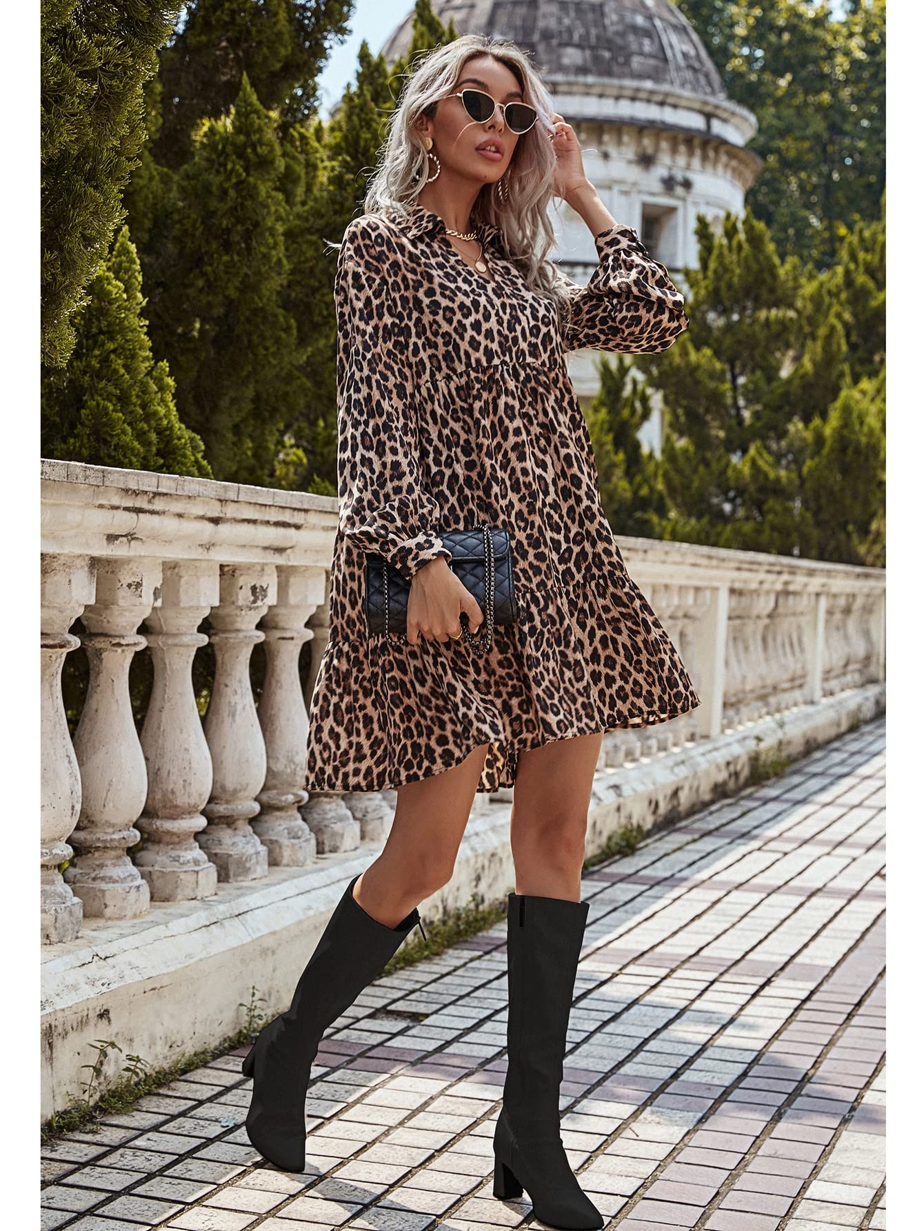 ワンピース smocking ethnic print dress 38 Amazon.com: Neeno Women's Dresses Leopard Print Ruffle Hem Smock