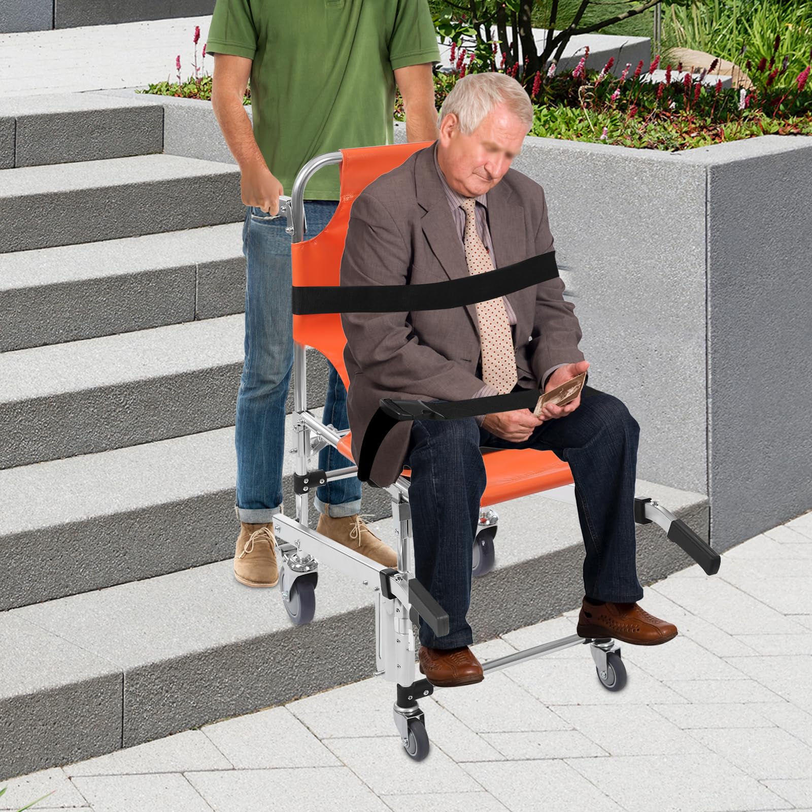 Chaise d'escalier de 160 kg pliable en aluminium avec 4 roues portable pour ambulance, pompier, évacuation, maison, écoles, hôpitaux