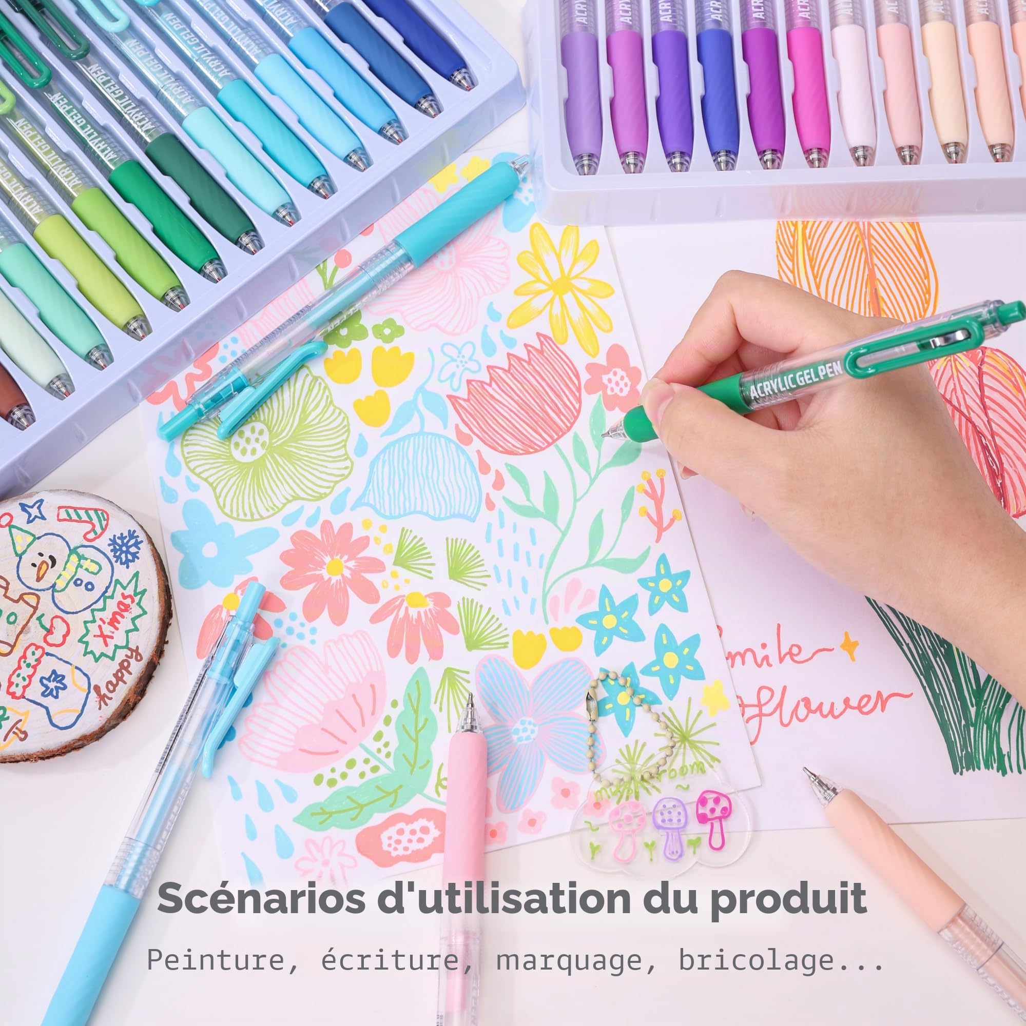 Languo Stylos Gel Acryliques Rétractables pour Coloriage, Ensemble de 36 Stylos de Peinture Acrylique à Cliquer avec Pointe de 0,7 mm, Stylos Gel Colorés pour Papier Noir, Roche, Verre, Tissu