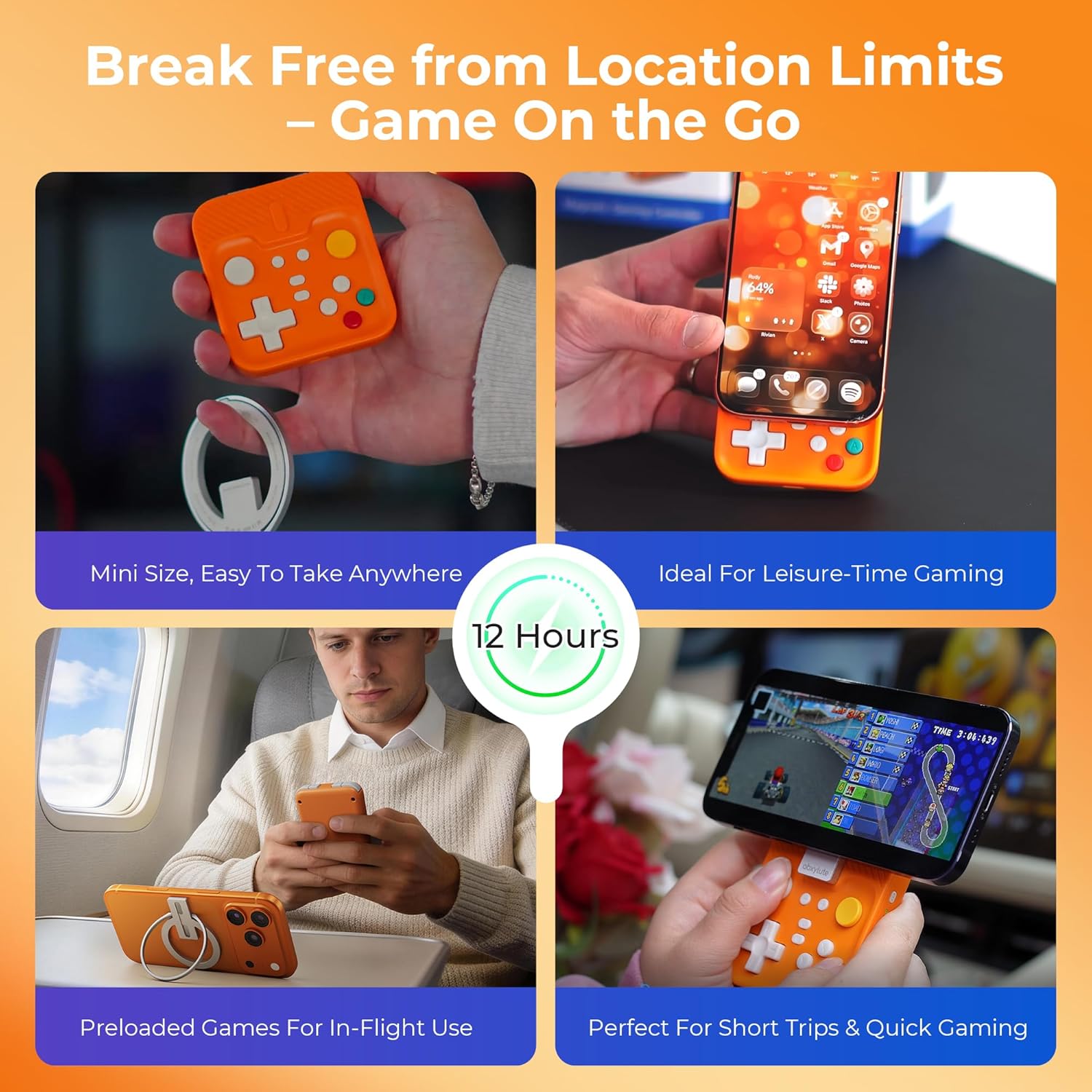 abxylute M4 Snap-On Mobile Gaming Controller for Android & iPhone, Lightweight Portable Phone Controller, Pocket-Sized Retro Emulator Gamepad Kickstand,Dual Joystick Turbo for Pro Gaming,Magnet Orange