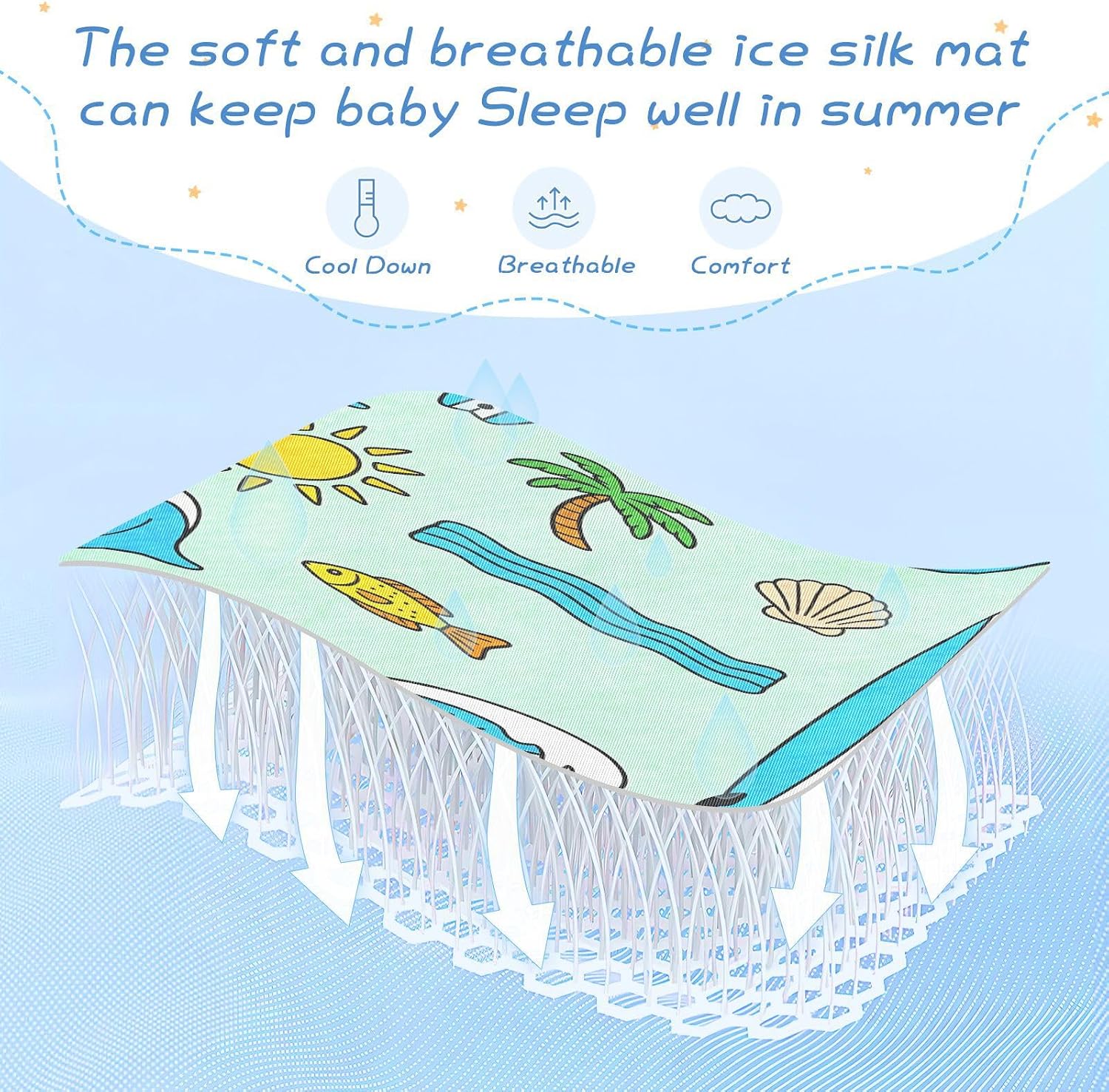 Cooling Baby Waterproof Crib Mattress Cover 28" x 52" Washable Summer Beach Waves Pads for beds for Kids, Adult