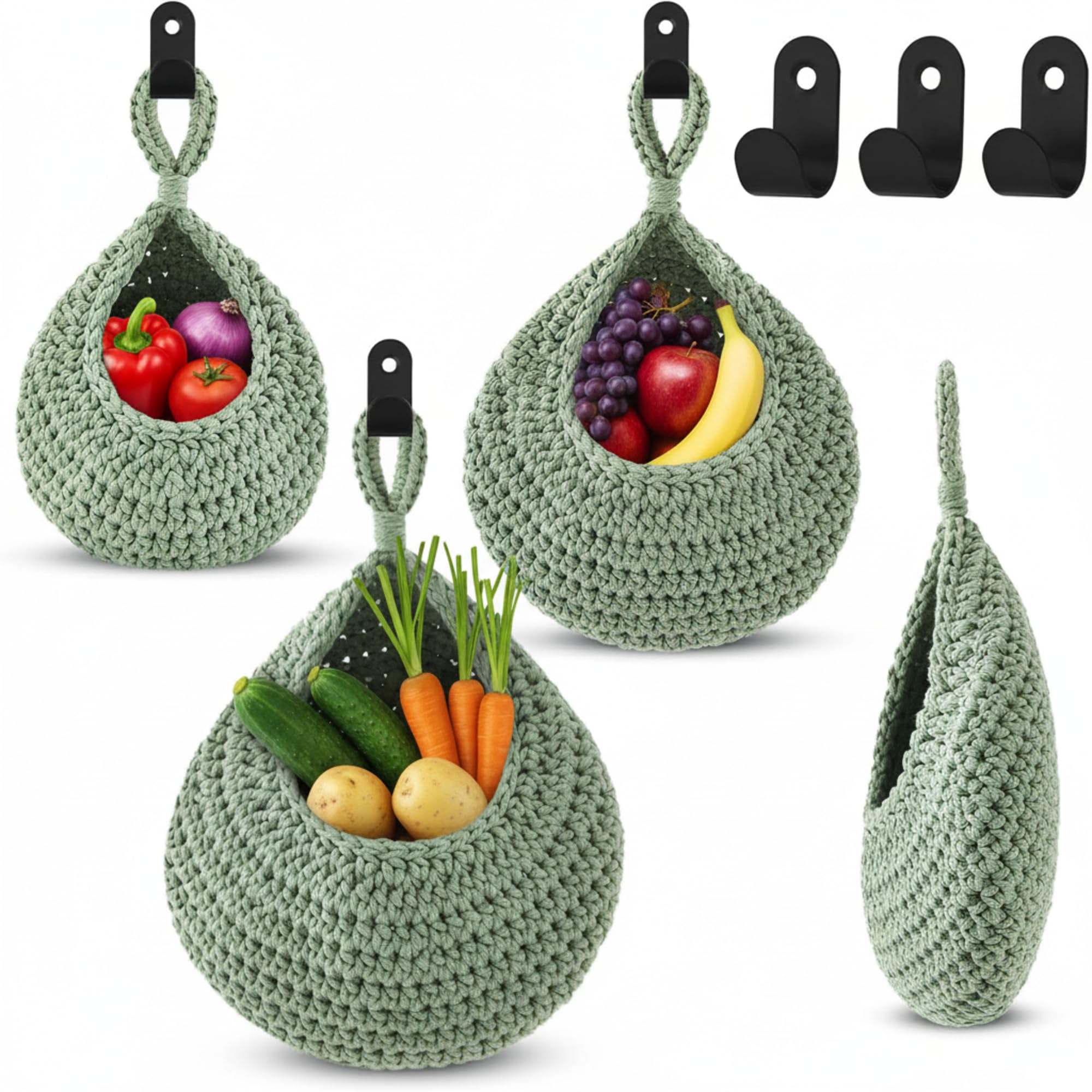 Honeydak 3 Hanging Baskets, Sage Green, Classic Teardrop