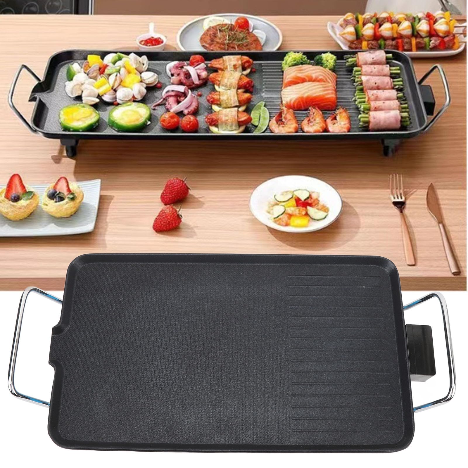 Electric Griddle, Smokeless Multifunctional Stovetop Grill, Nonstick Surface, Clean & Cooking, Compact & Efficient, 40 x 24cm, for Home Kitchen (US Plug 110V)