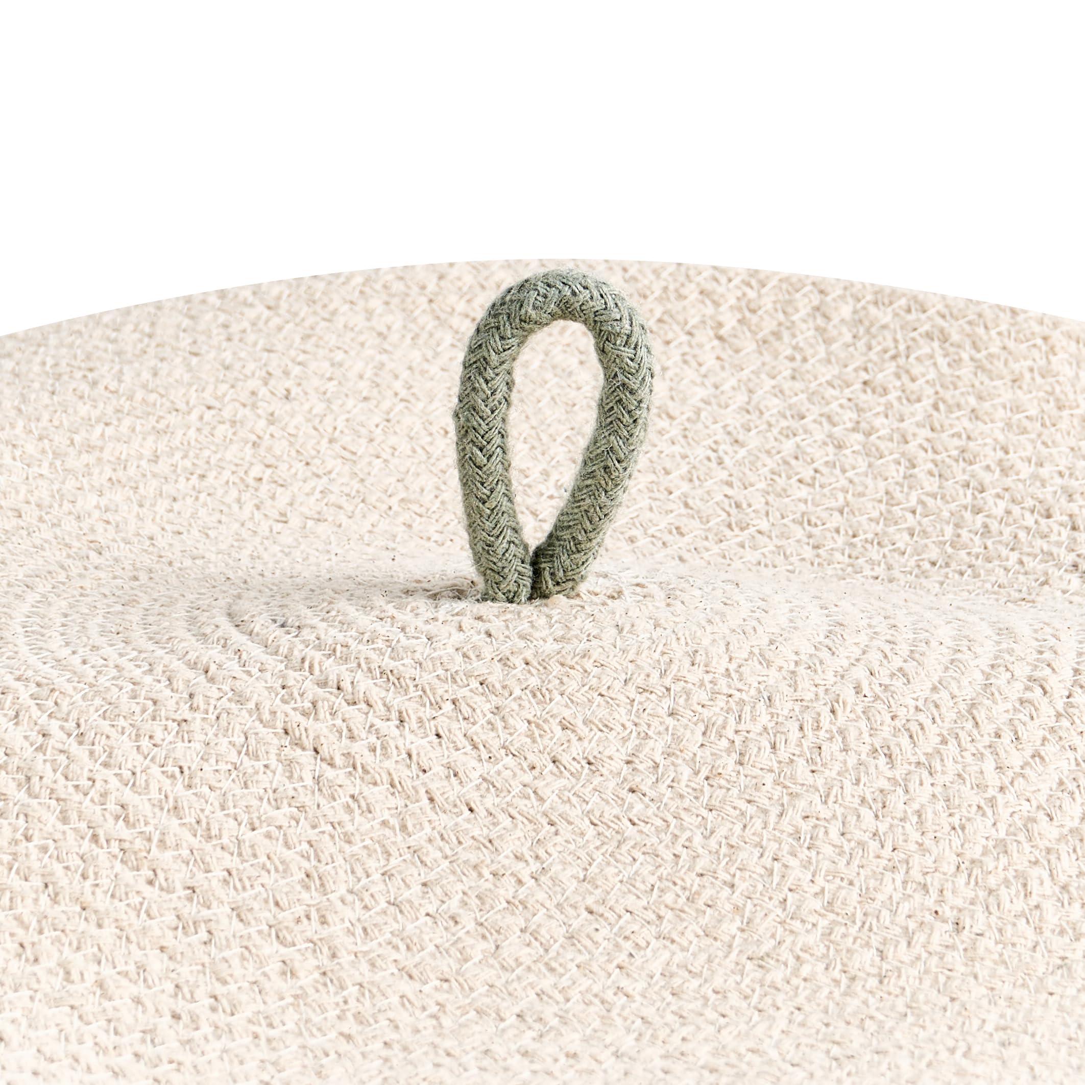 Korb 2er Set Baumwolle hellbeige/grün geflochten gestreift mit Deckel Boho-Design Silopi