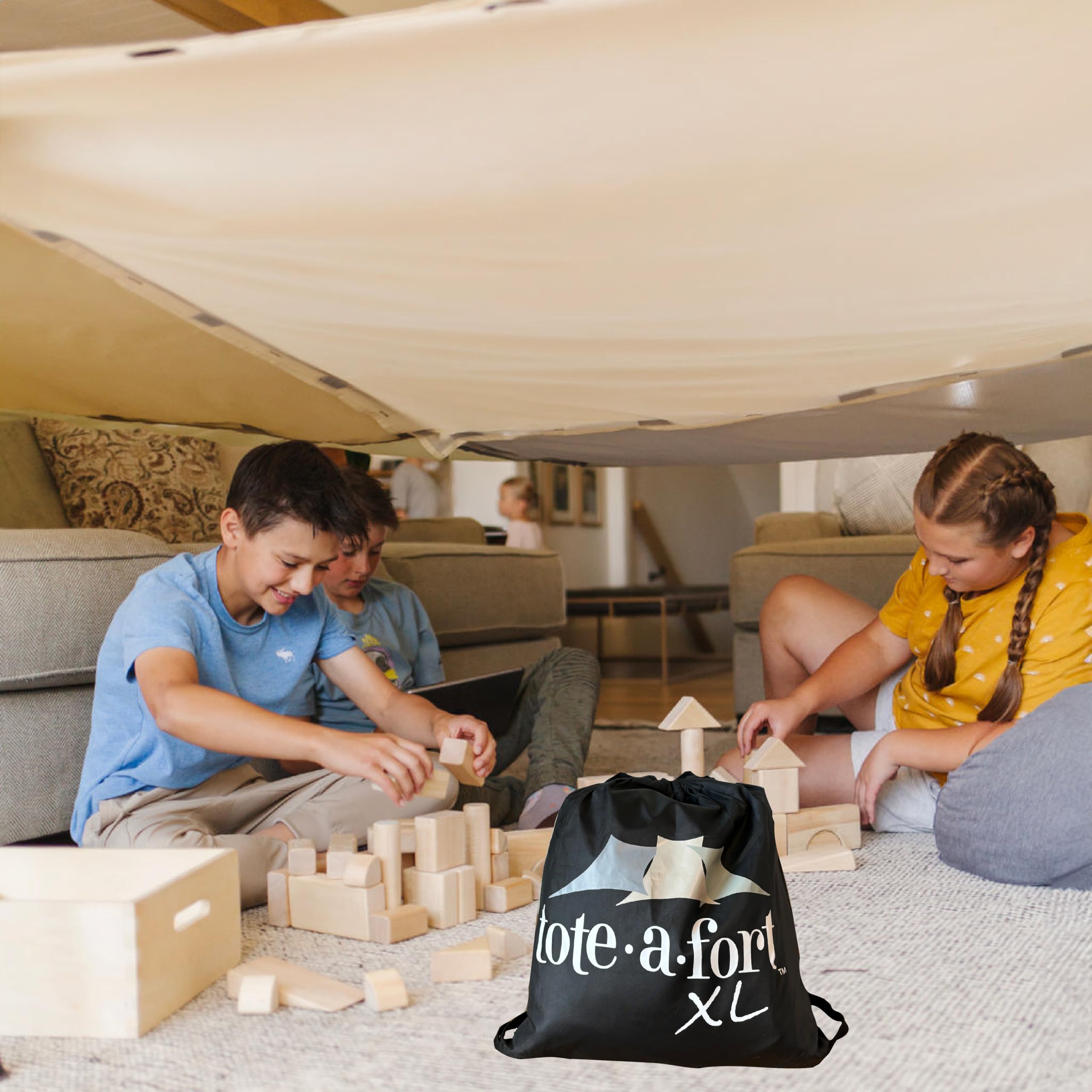Tote a Fort Earthy XL Blanket Fort Building Kit for Kids, 4 Blanket TOTEAFORT Toy, Make a Portable Playhouse, Play Tent Boy and Girl Indoor Outdoor
