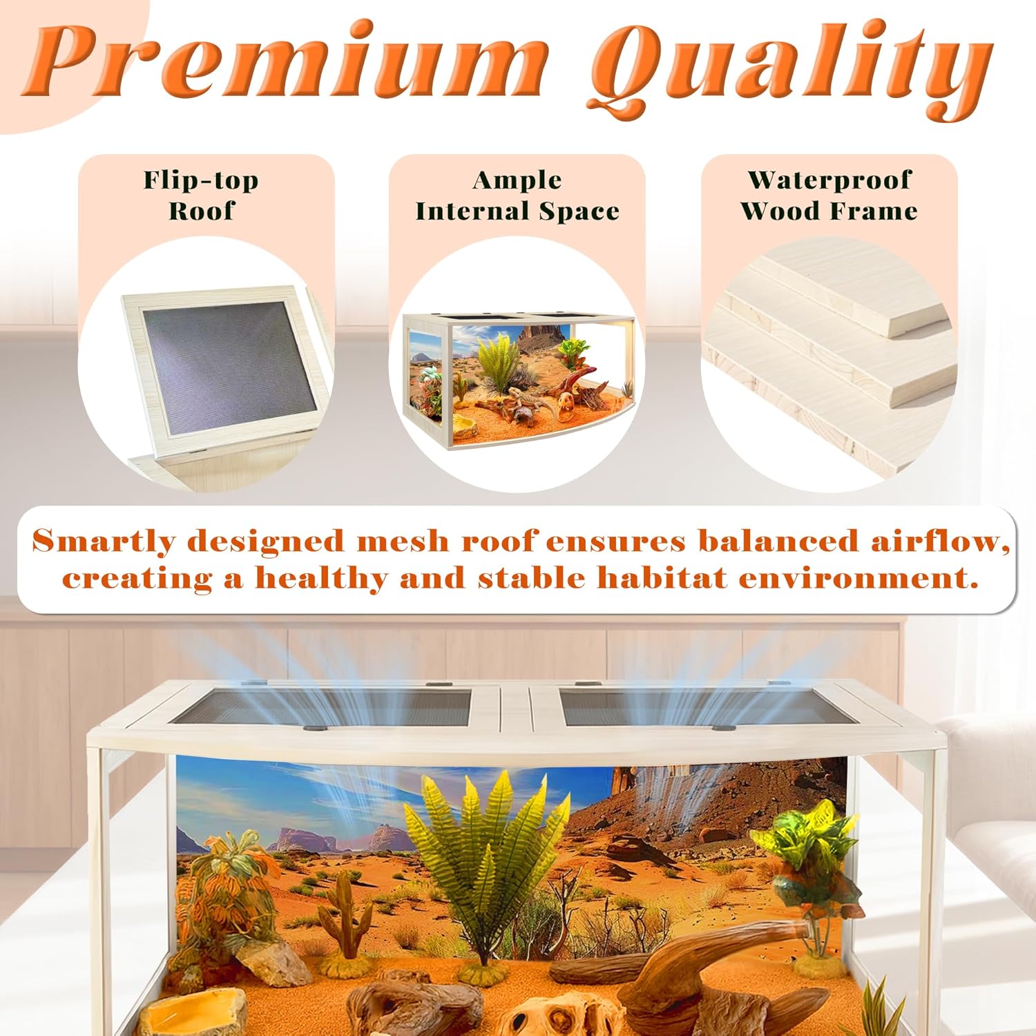 PROLEE Bearded Dragon Tank, Curved Reptile Enclosure with 3-Side Clear Acrylic Panels, Spacious Lizard Tank with Metal Mesh Top and Lockable Door for Reptile Habitat