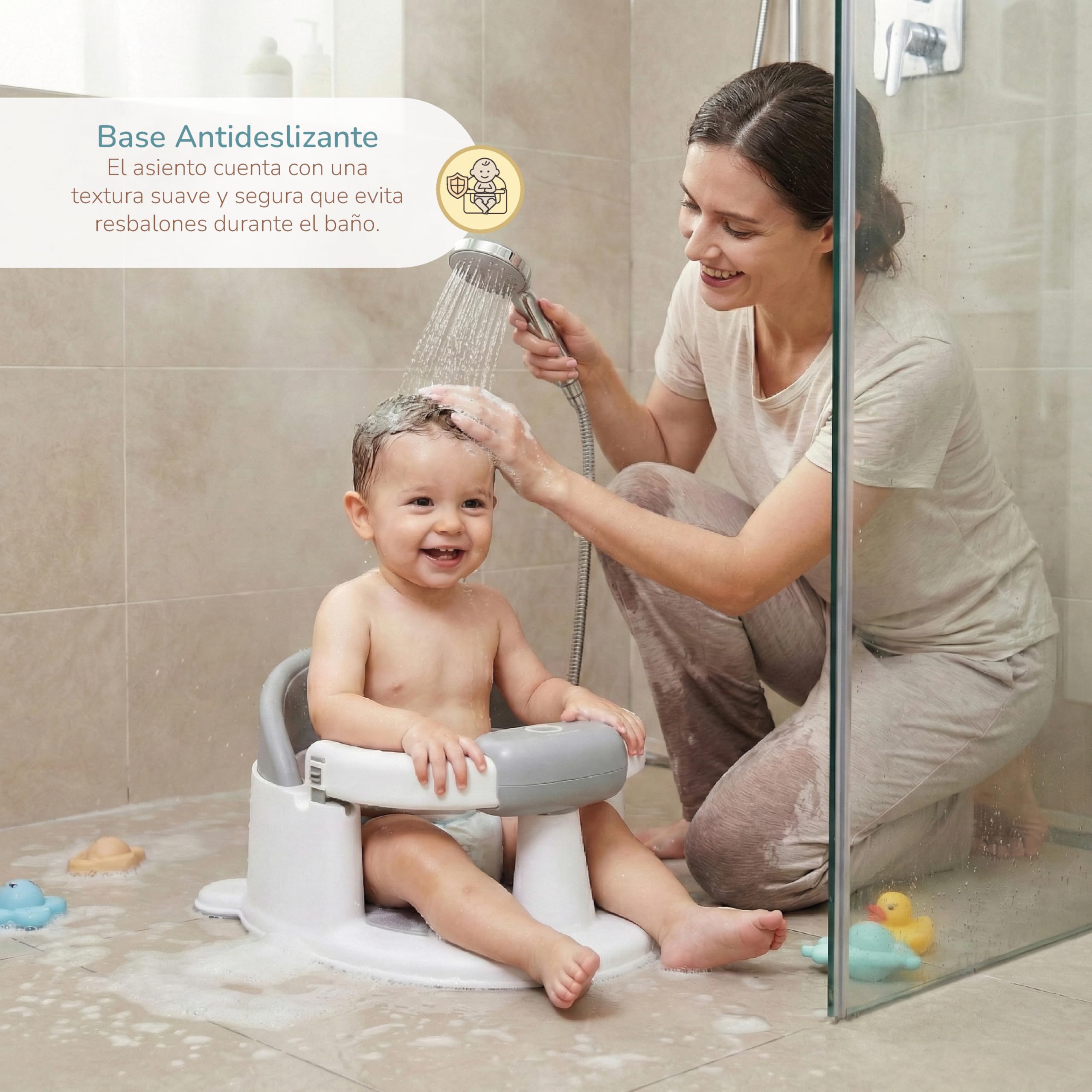 Buddy Baby AquaBebe ergonomiczne, antypoślizgowe i bezpieczne siedzisko kąpielowe z drążkiem do łatwego pozycjonowania dziecka z przyssawkami do mocowania