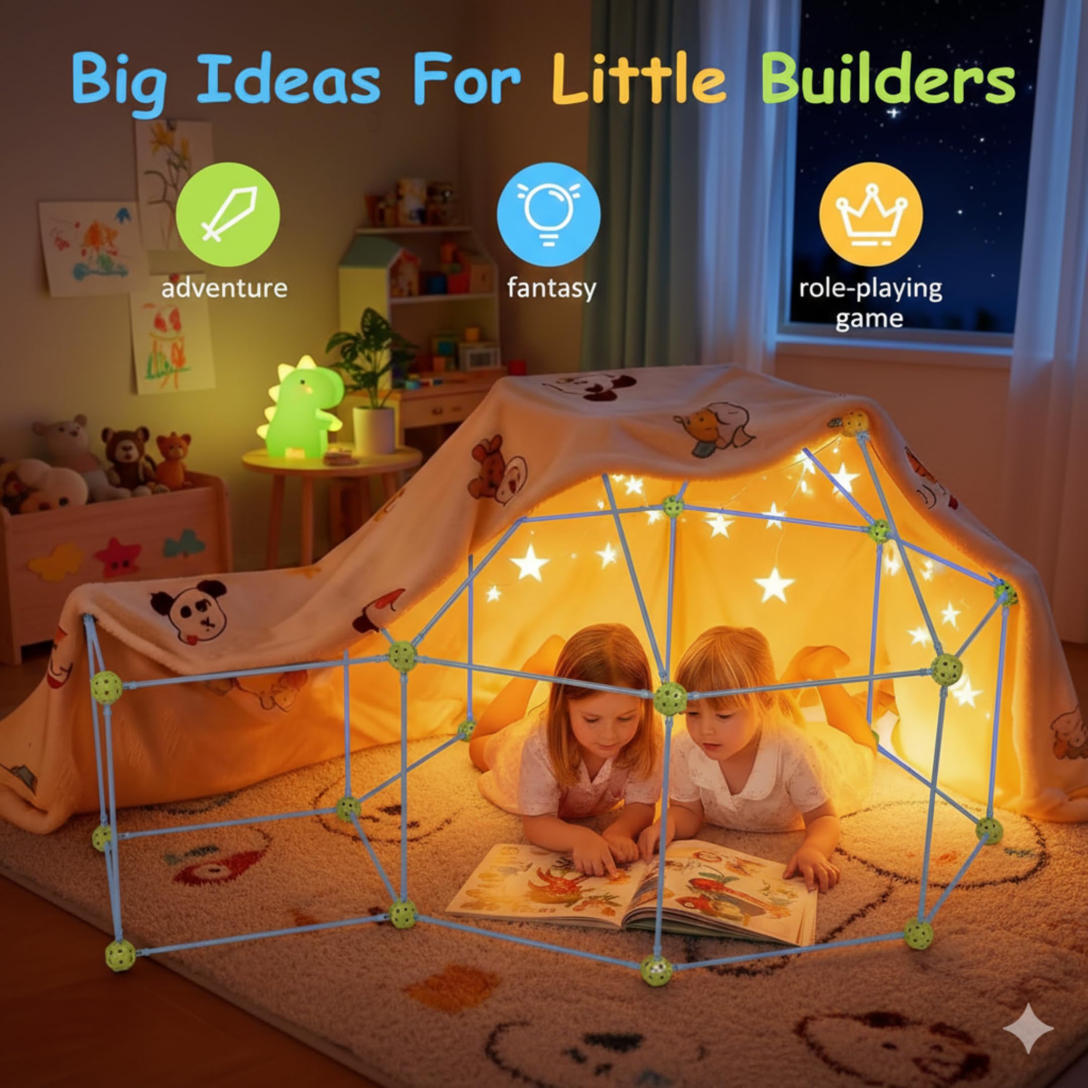 Malau – Cabaña para Construir para Niños – Kit Construcción Infantil Fort Building Toy DIY – Casa, Castillo, Tipi, Túnel e Iglú – Juego de Construcción Creativo Interior Exterior +3 Años (278 Piezas)