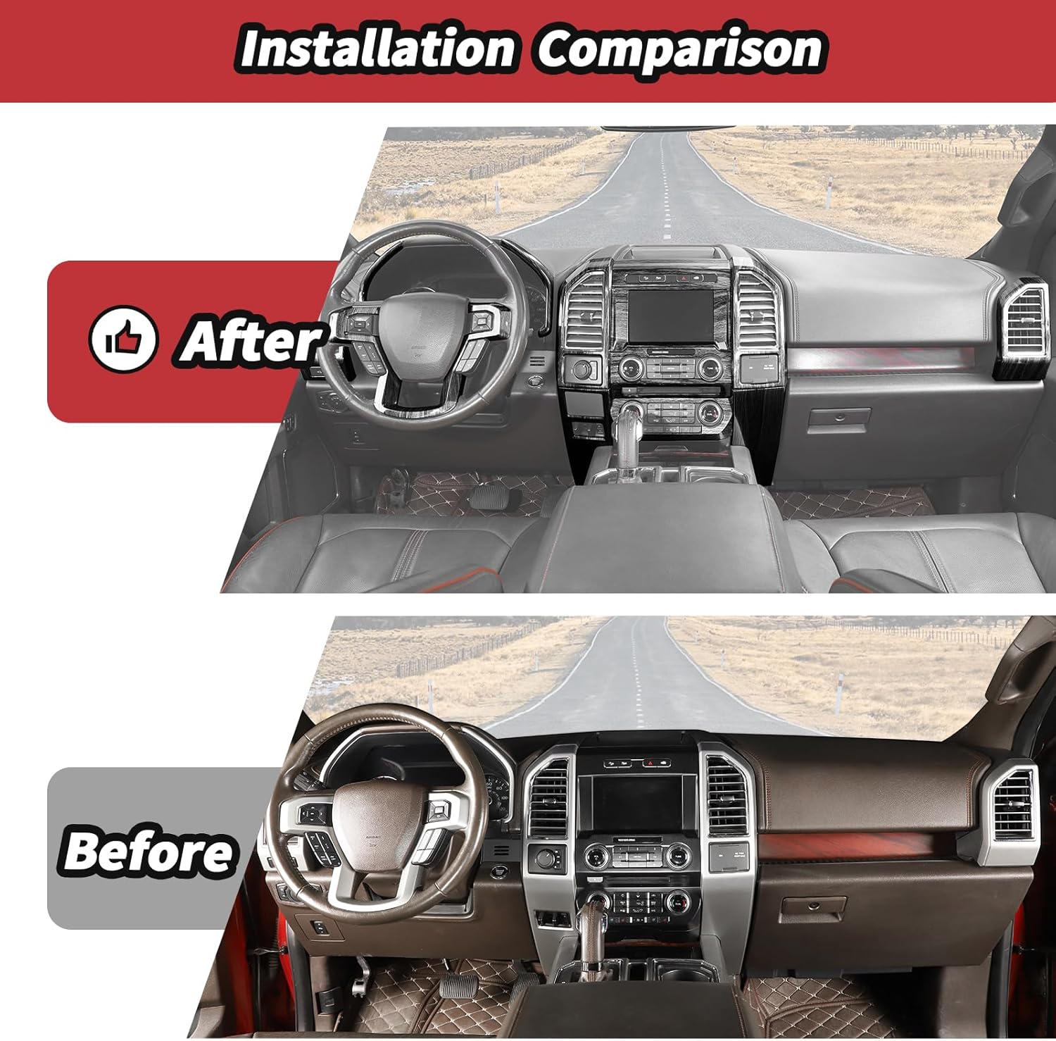 JeCar 16pcs Black Wood Grain Interior Trim Kit for 2015-2020 Ford F150 Interior Accessories
