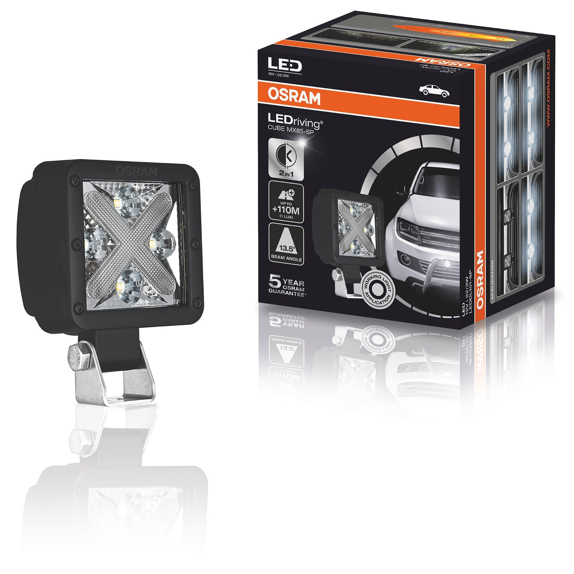OSRAM LEDriving Cube MX85-SP, Off Road LED-Arbeitsscheinwerfer für Fernlicht, Spot, LED-Spot in Vierkantform, nur für Offroad-Einsatz