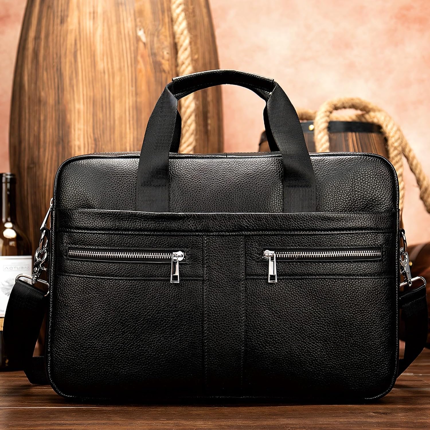 Leather Briefcase for Men, 15.6-16.1 inch Laptop Bag, Vintage Handmade Messenger Bag - Image 2