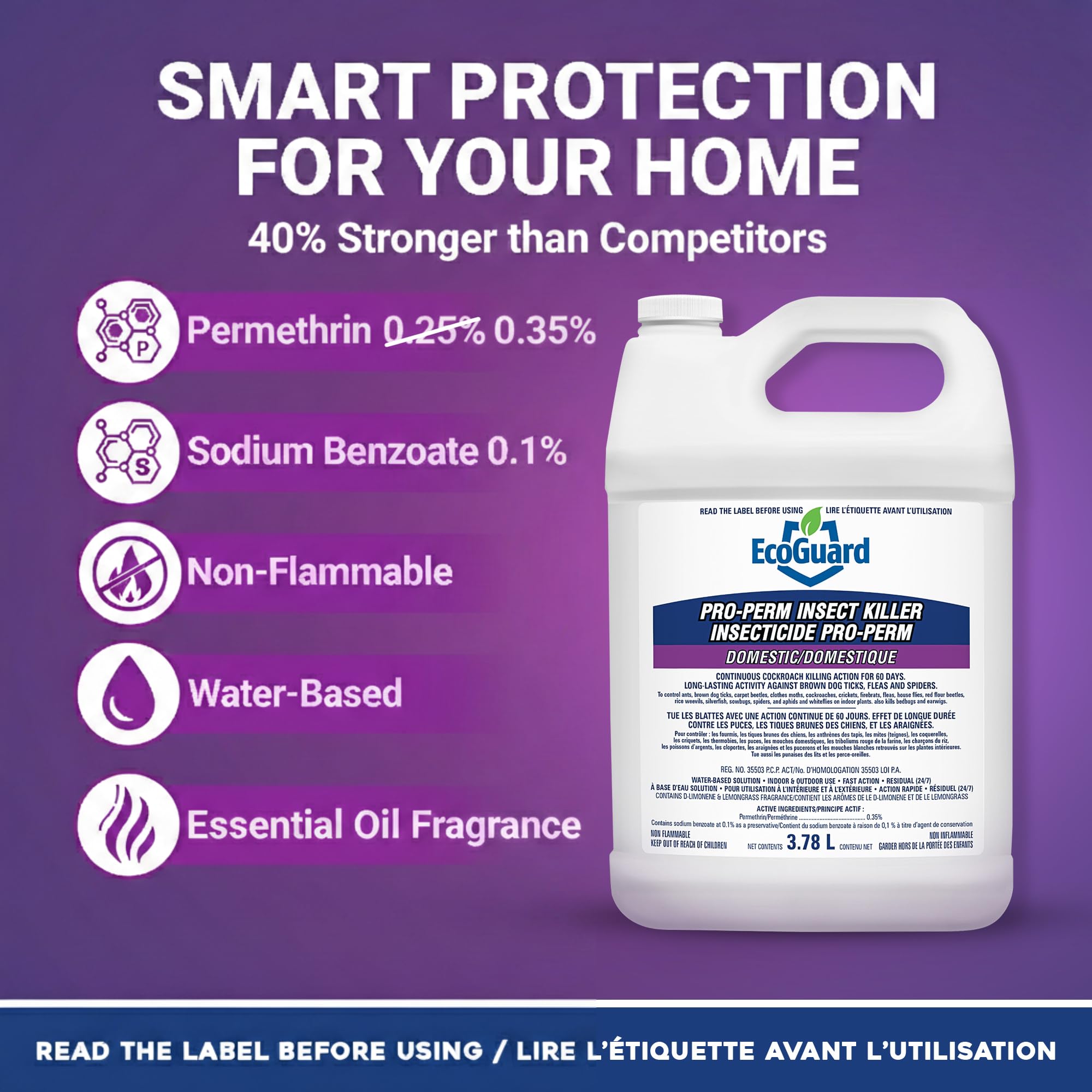 EcoGuard Pro-Perm Insect Killer 3.78L | Professional Insecticide with Fast-Acting Residual Formula | 60 Day Protection | Water-Based, Ready-to-Use Indoors & Outdoors | Sprayer Not Included — view 6