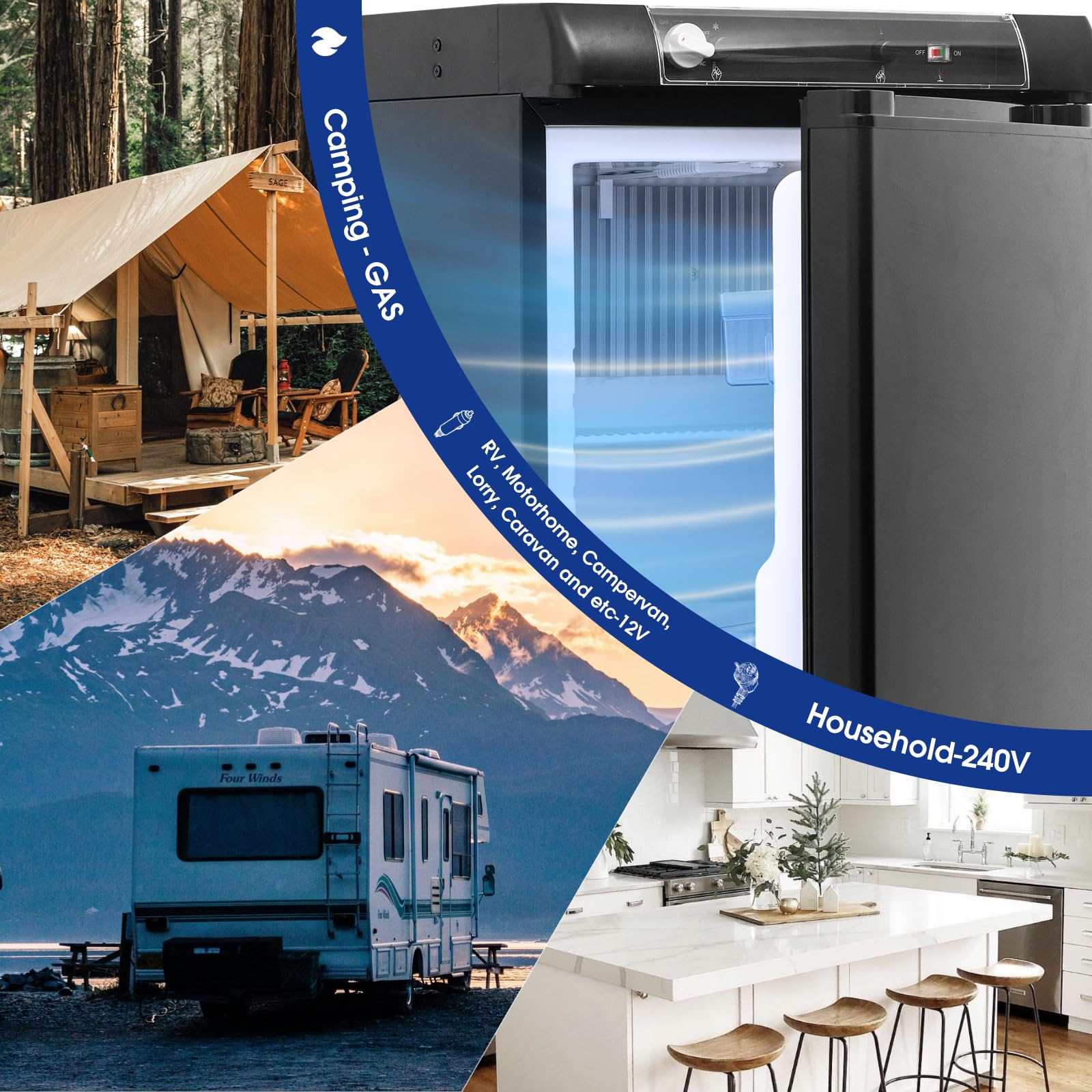 Smad Nevera Camper 40L, Nevera Trivalente-Gas 12V 230V, Camping Frigorifico Trivalente para Caravanas, Autocaravanas, Furgonetas, Garajes, Camiones, Casas Móviles, Sin Ruido, Absorción