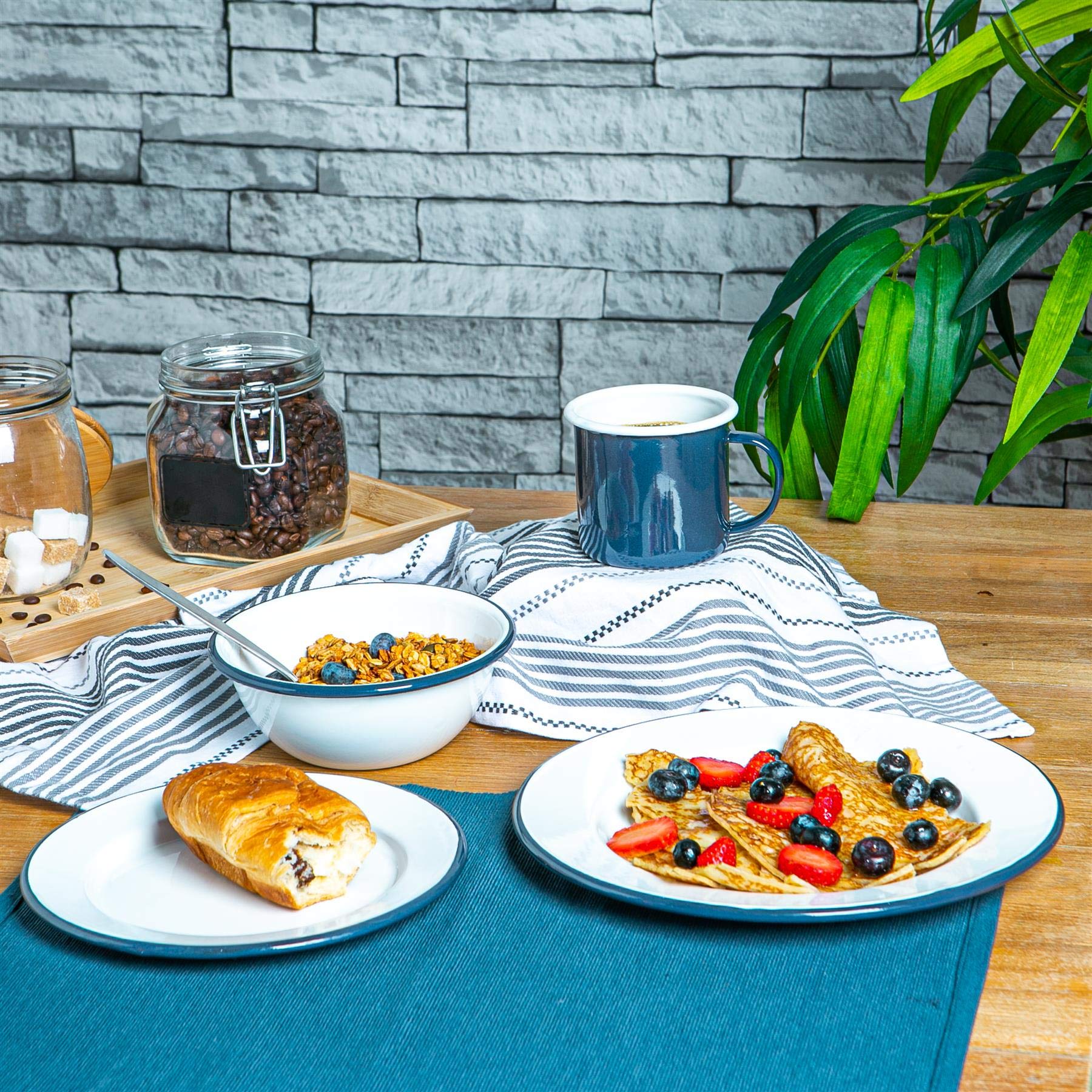 Argon Tableware Weißes Emaille Abendessen 25,5cm 16pc Marine