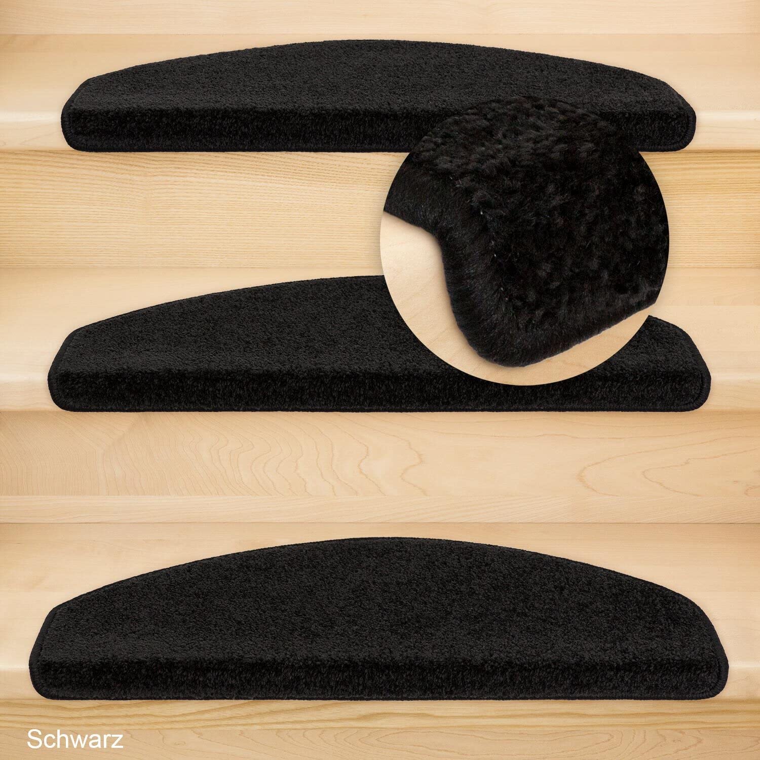 Kettelservice-Metzker Stufenmatten Treppenmatten Fuerth Halbrund Trittfläche: 65x24cm Schwarz 15 Stück