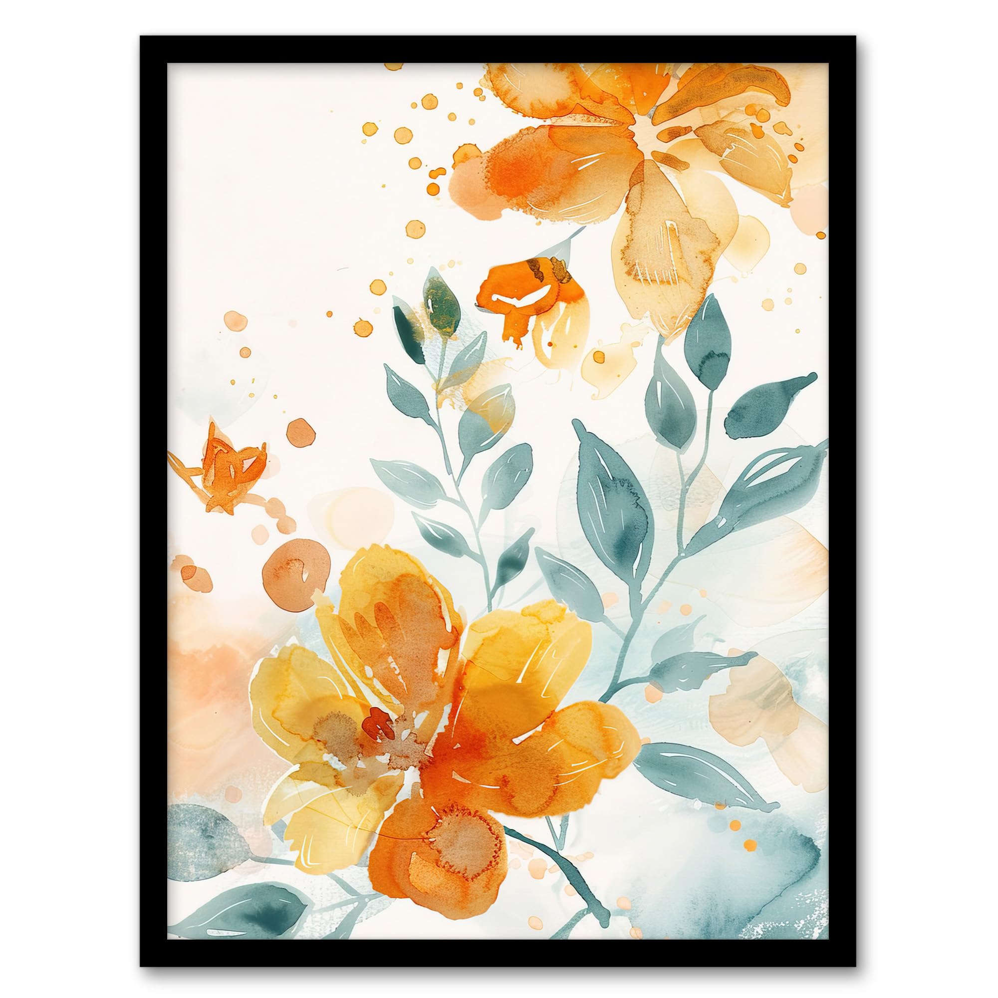 Artery8 Marigold Flowers in Bloom Modern Watercolour Living Room Artwork Framed Wall Art Print A4