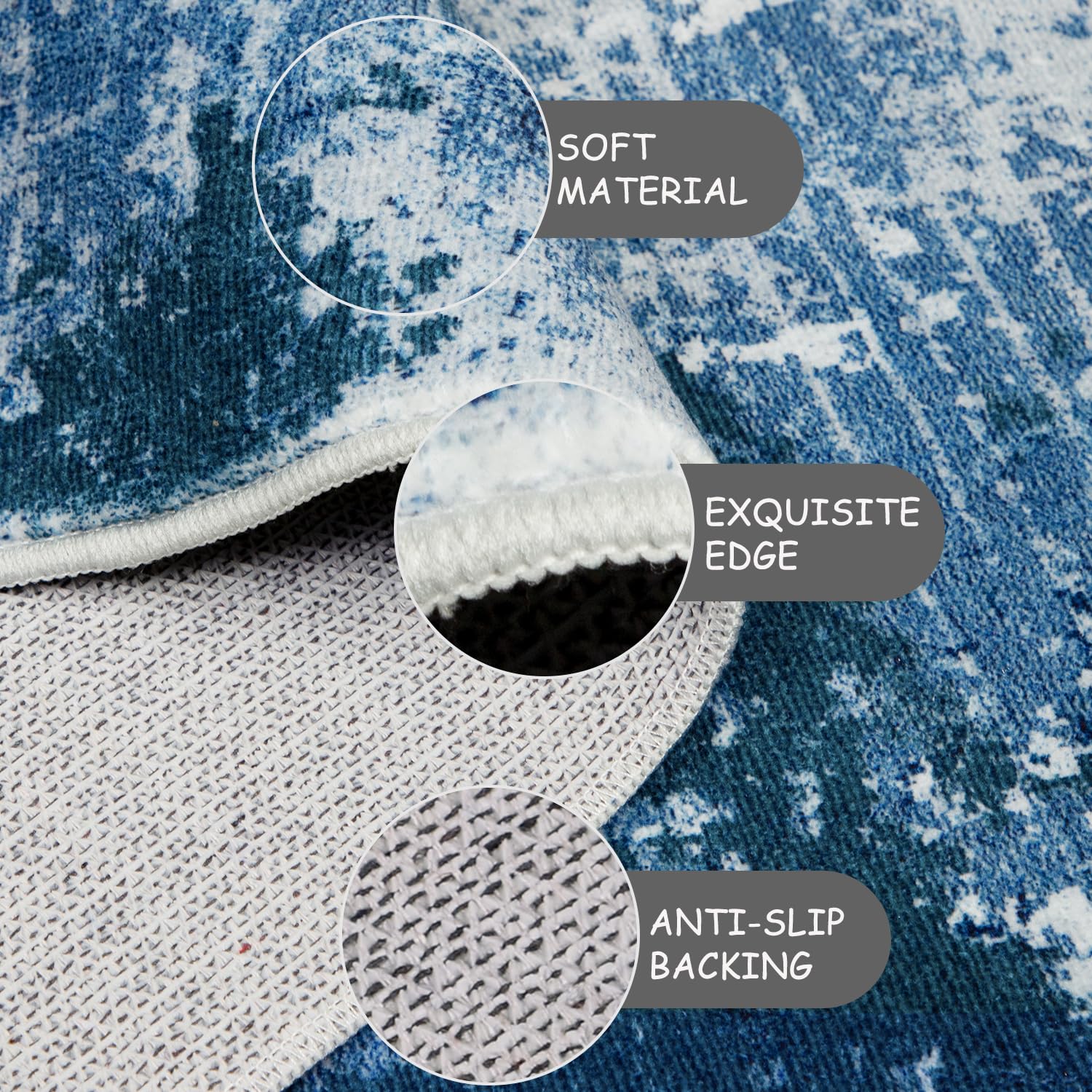 Cekene Carpet Runners for Hallways Non-slip Blue 65x180cm Washable Kitchen Rug Distressed Hallway Runner Mat Low Pile Floor Carpet for Entrance Bathroom Laundry Bedroom - Image 3