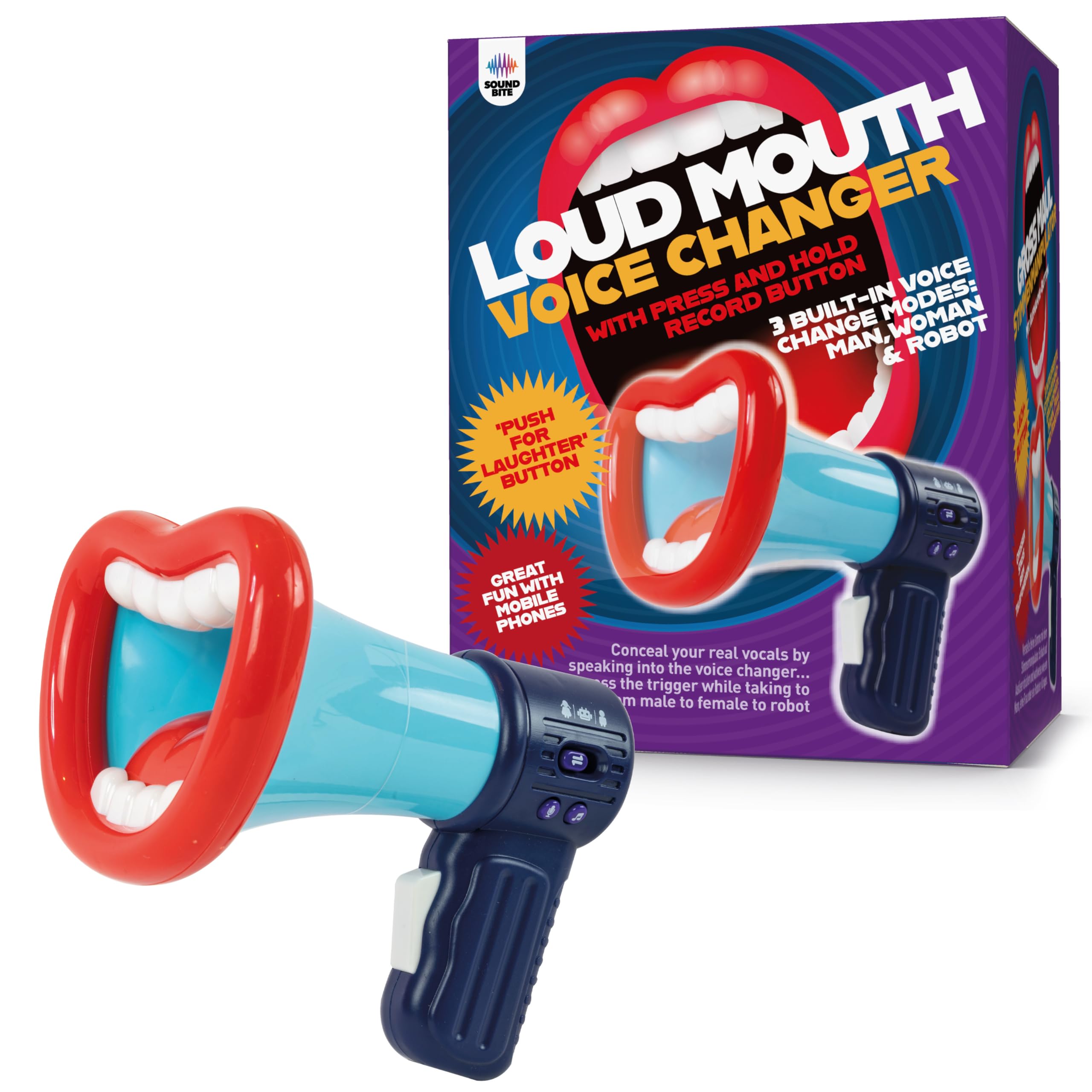 Funtime Gifts LOUD MOUTH VOICE CHANGER - Mini Megaphone for Kids or Adults with 3 Sound Modes and Laughter Button - Funny Voice Changing Toy