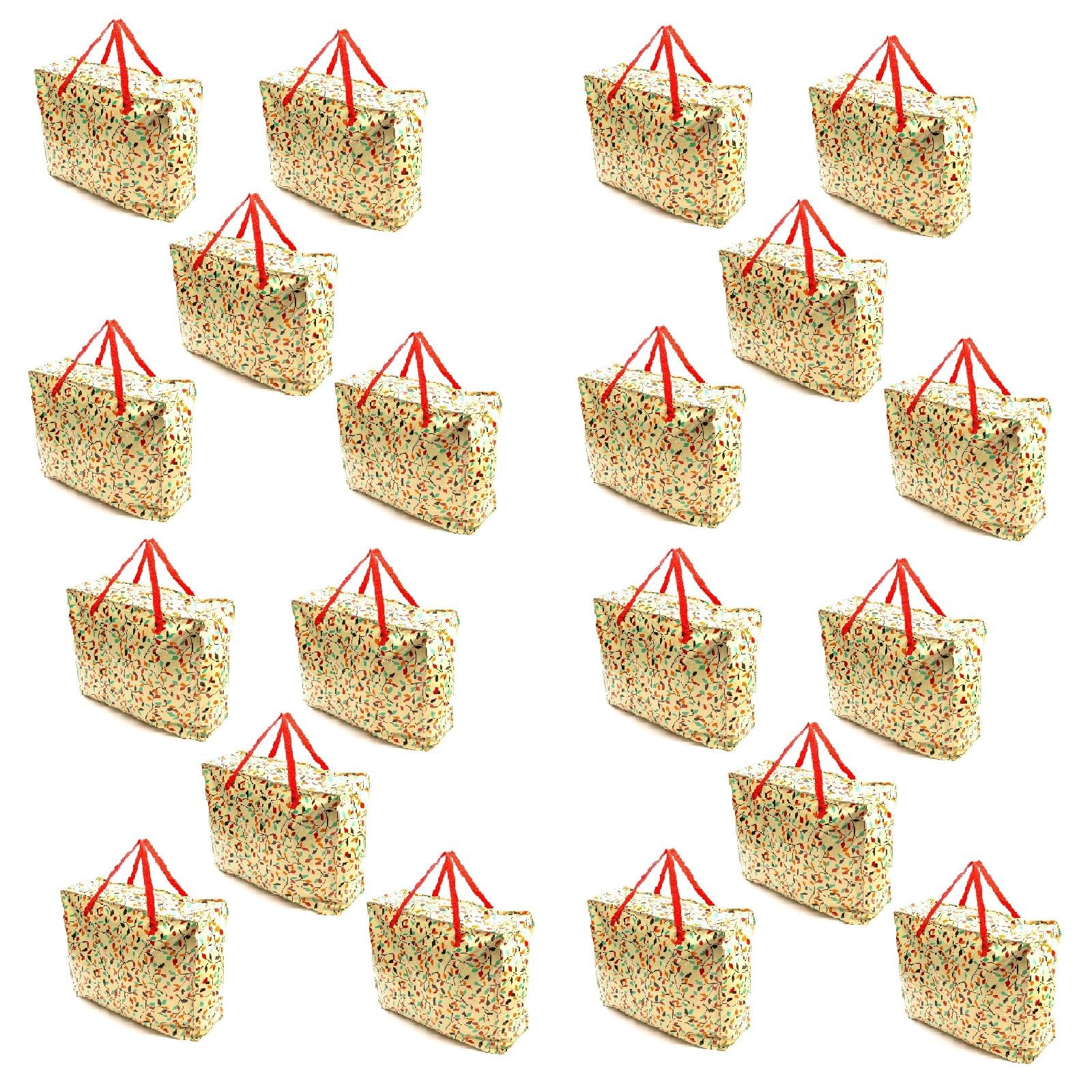20 PACK Storage Bags Autumn Leaf Design 75x60x25cm Heavy Duty X-Large With Zip Waterproof Durable Reusable Foldable Laundry Clothing Wardrobe Storage Moving House Shopping Toy Extra Large Jumbo