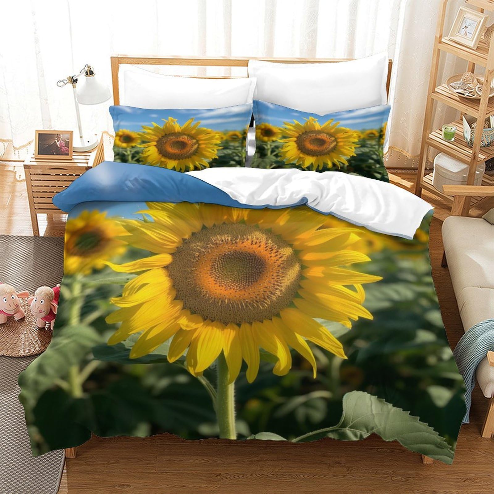 P1S9U7W5Y 3D Printed Sunflower Pattern Duvet Cover Set 3pcs Microfiber Sunny Sunflower Bedding Set Super king（260x220cm）