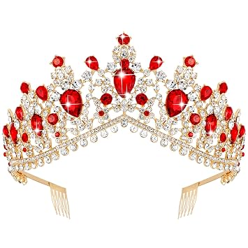 TOBATOBA Red Crown Queen Crowns for Women Crystal Wedding Tiara for Women Queen of Hearts Crown Princess Tiara for Bride Quinceanera Headpieces for Birthday Prom Pageant Halloween Costume Cosplay